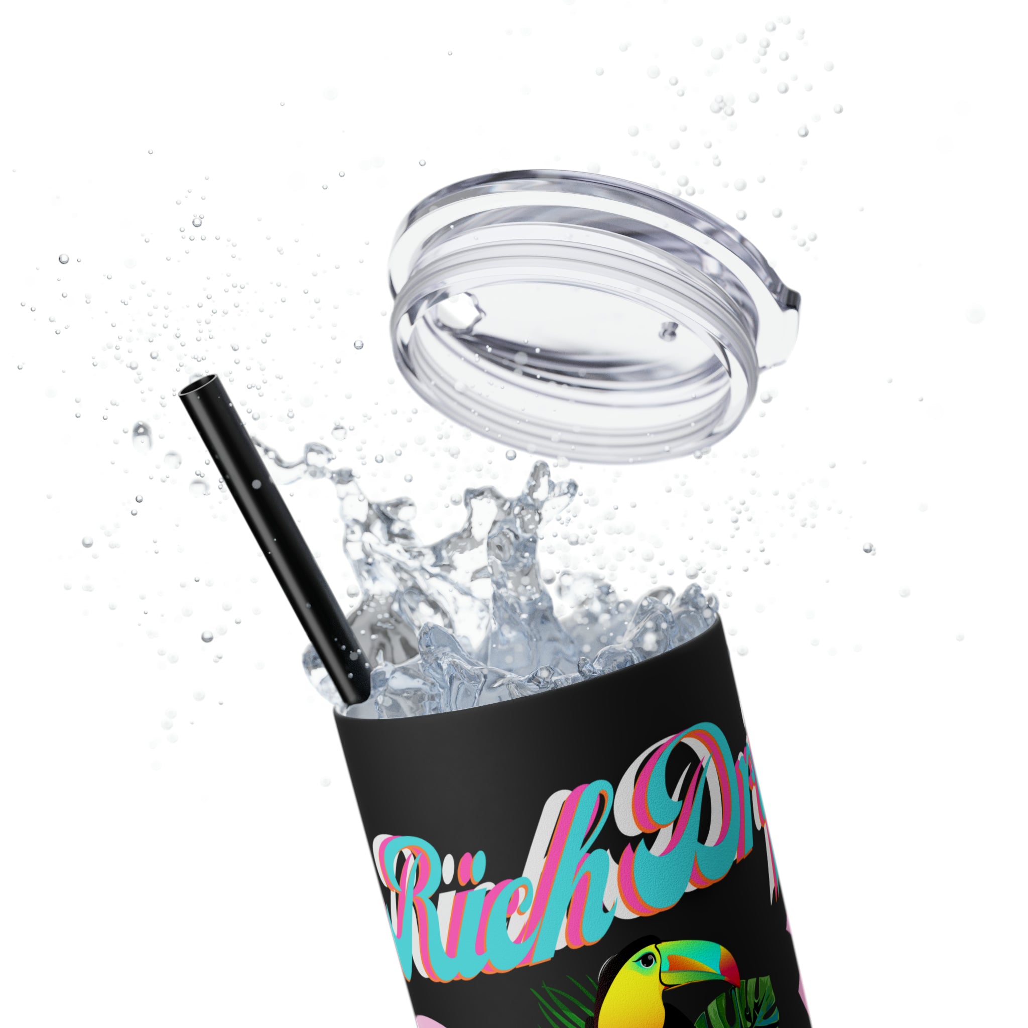Rich Drip Tropical Pink Palm Tree - Skinny Tumbler with Straw, 20oz