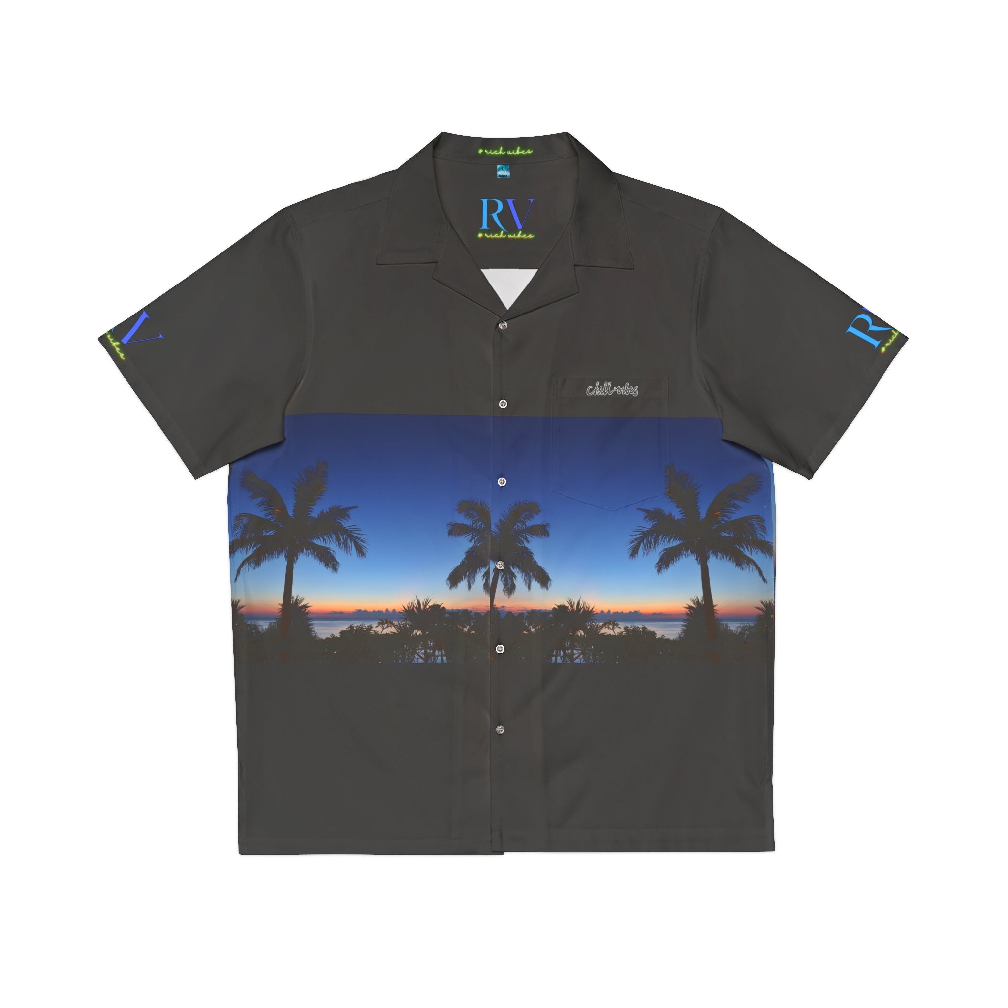 Rich Vibes Volt RV Okinawa Royal Blue Sunset - Men's Hawaiian Shirt (AOP)Black