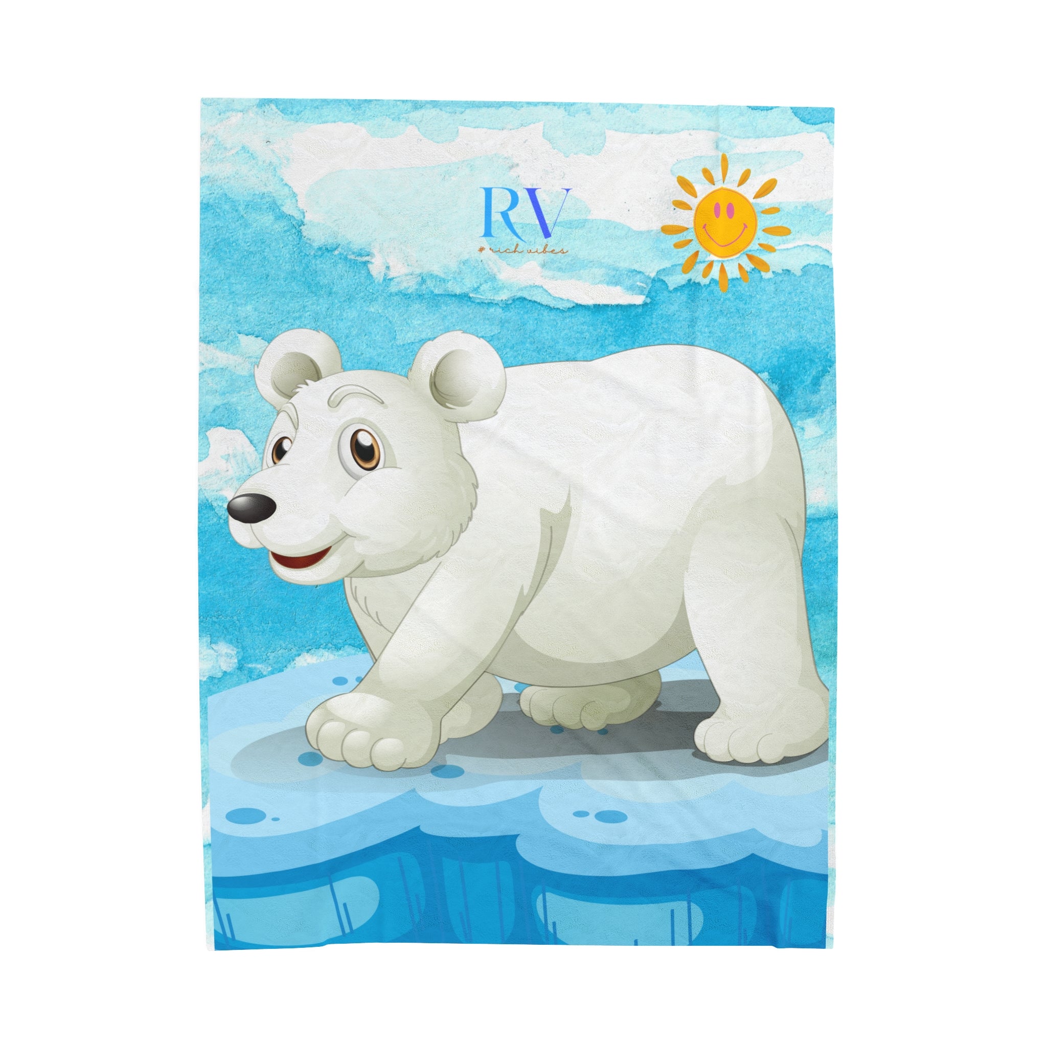 RV Polar Bear Smiley Sunshine - Velveteen Plush Blanket