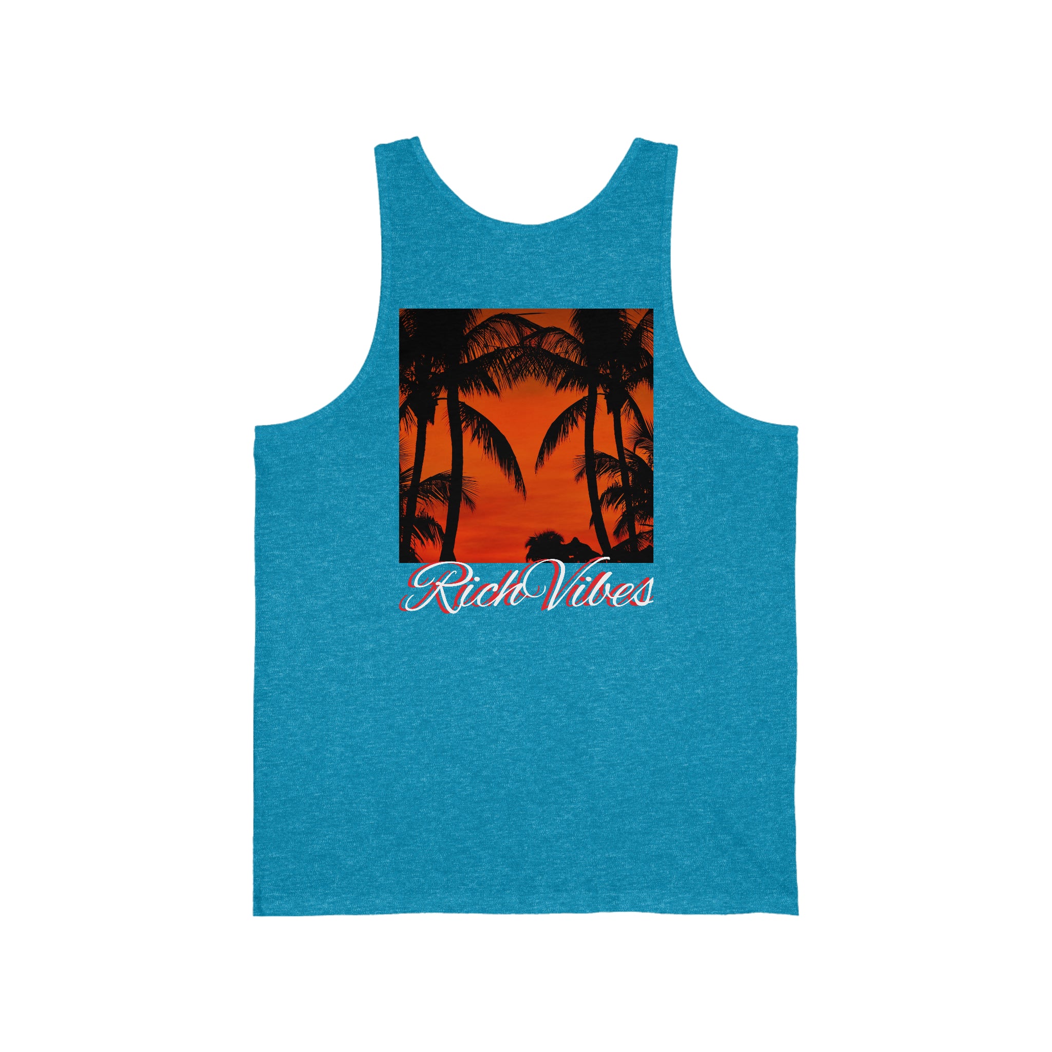 Rich Vibes Red Sunset Palm Trees Silhouette 1.5 - Unisex Jersey Tank
