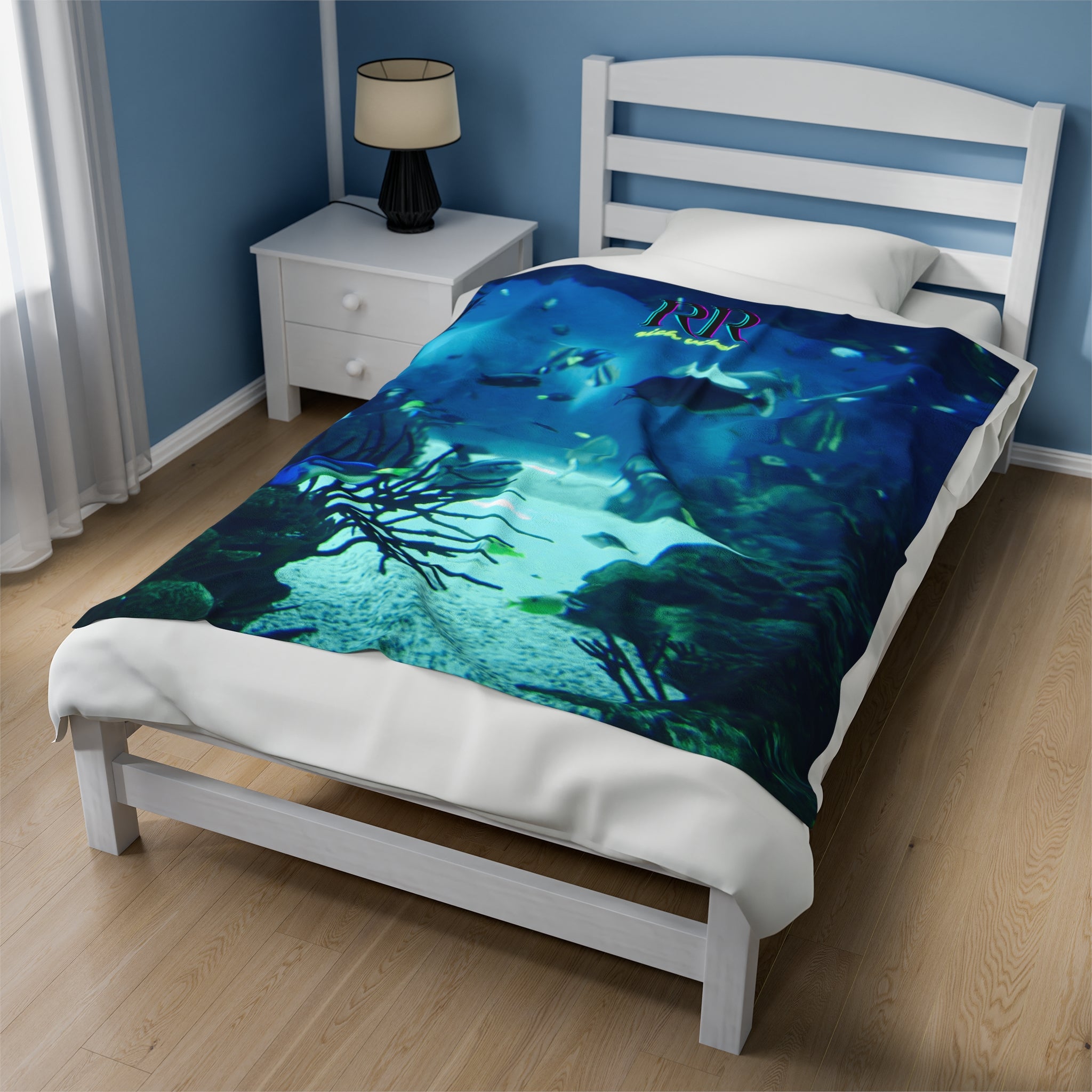 Rich Vibes Volt RR Blue Ocean Coral Reef  - Velveteen Plush Blanket