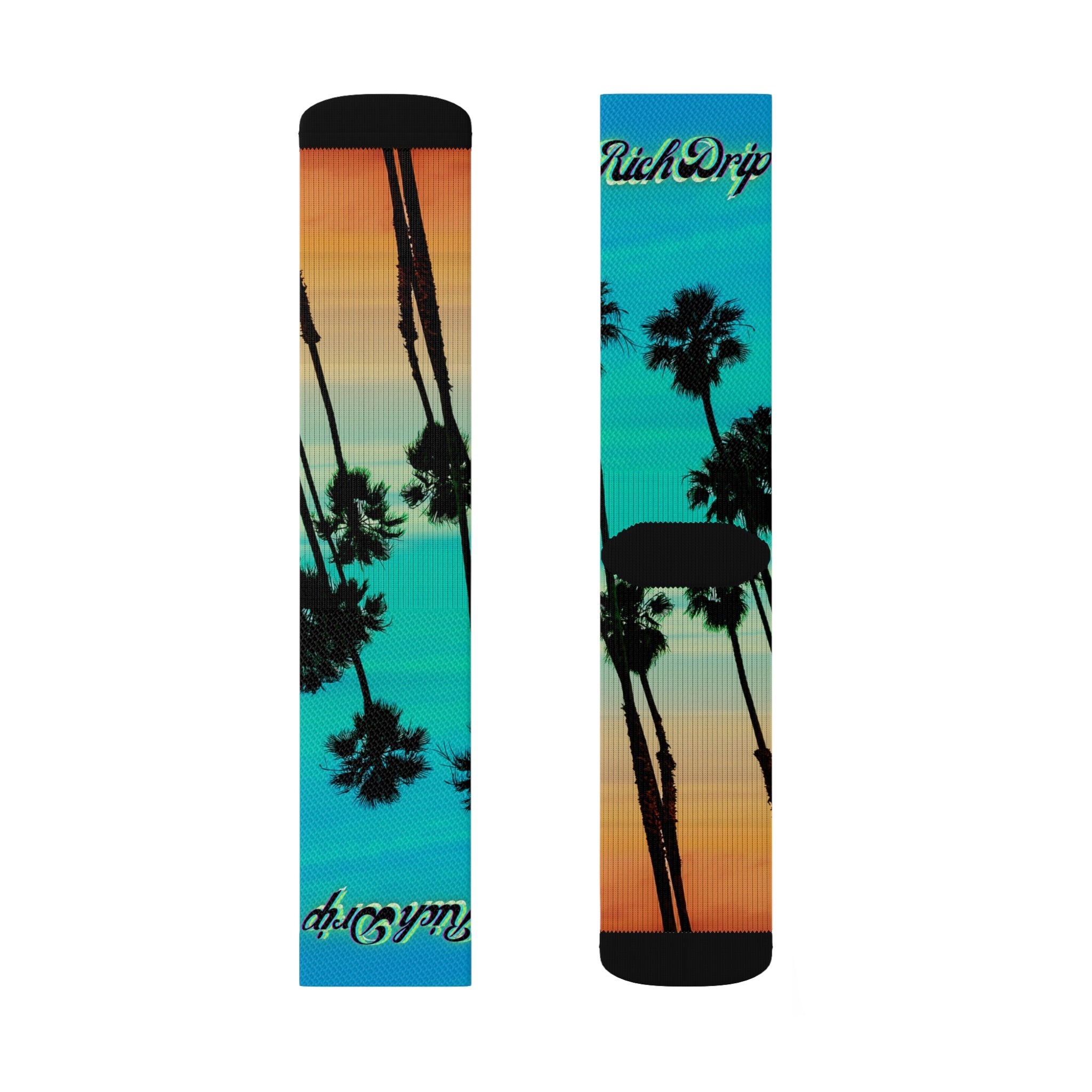 Rich Drip Blue Skies Beach Vibes - Sublimation Socks Black