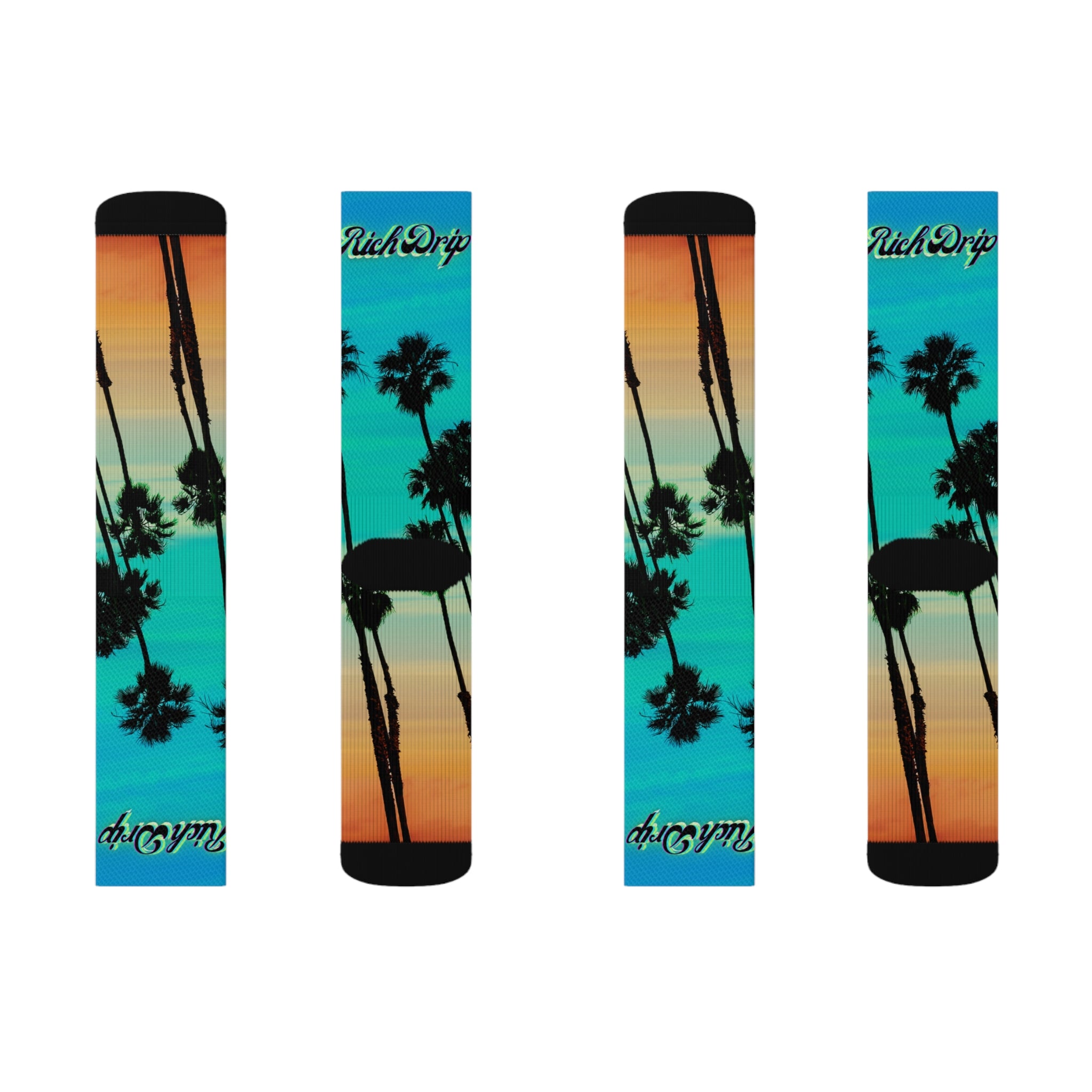 Rich Drip Blue Skies Beach Vibes - Sublimation Socks Black