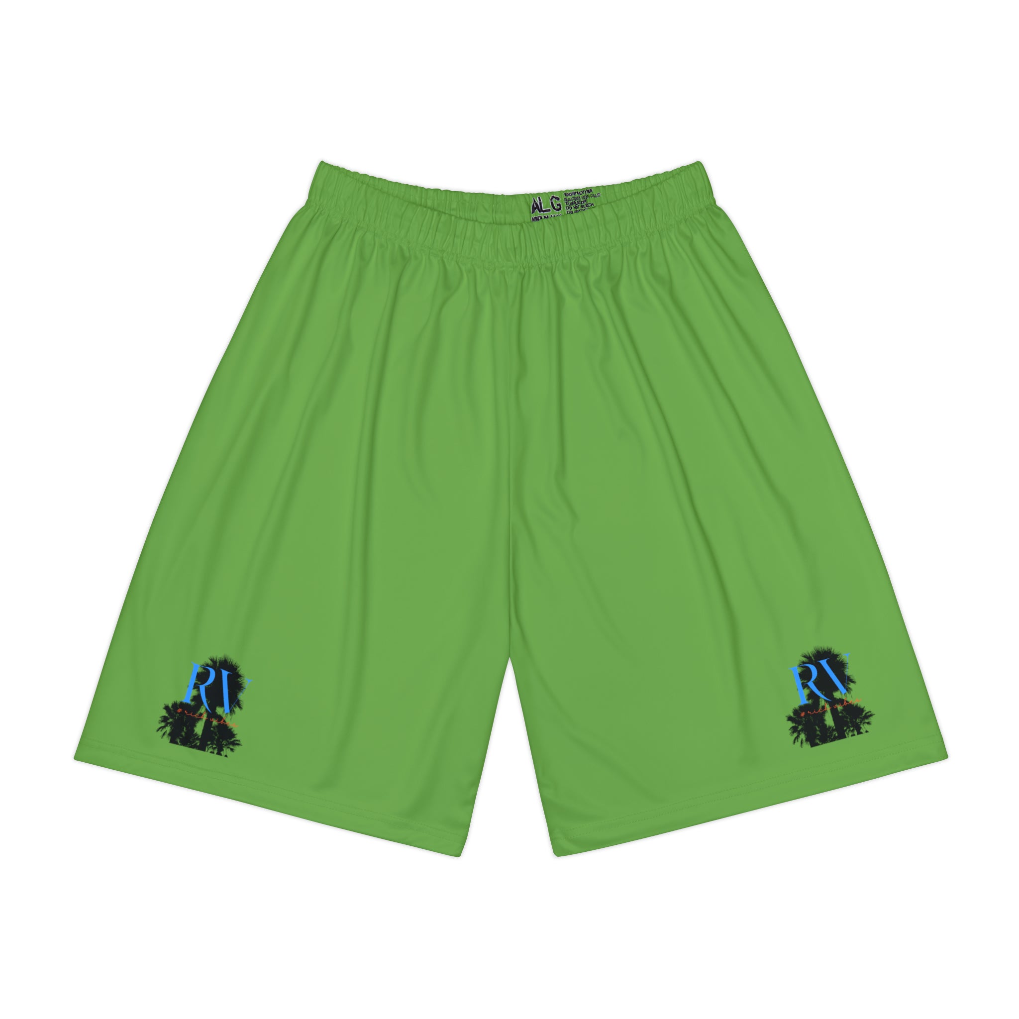 Rich Vibes RV Palm Tree Silhouette Men’s Sports Shorts (AOP) Leaf Green