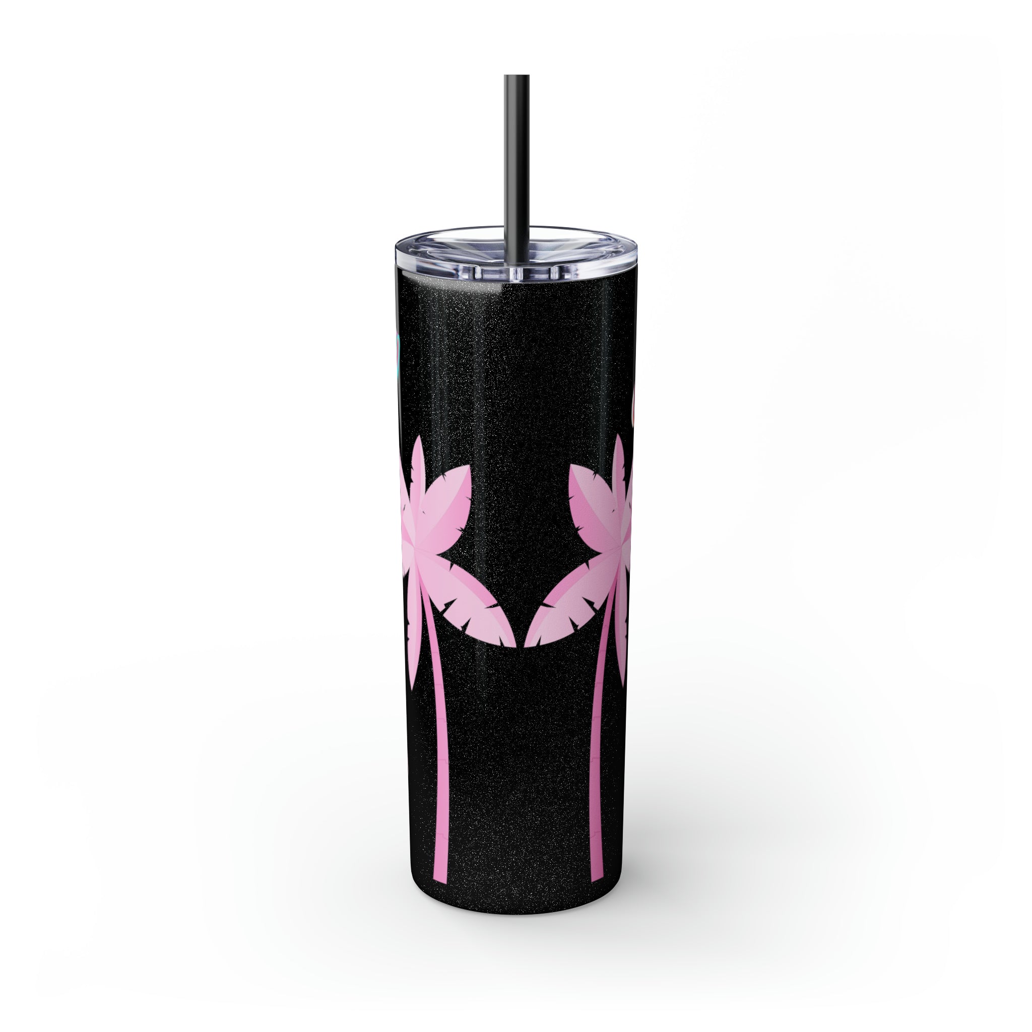 Rich Drip Tropical Pink Palm Tree - Skinny Tumbler with Straw, 20oz