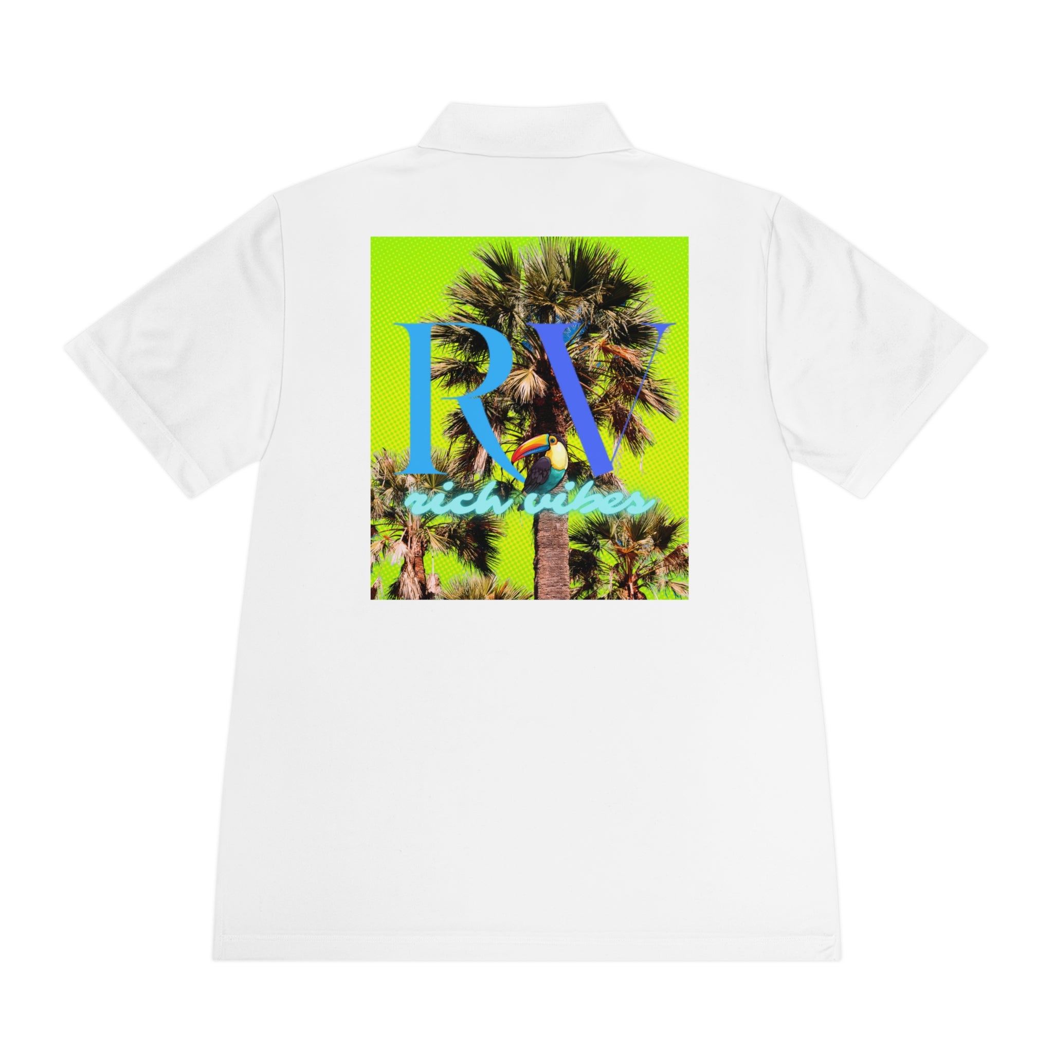 Rich Vibes RV Palm Tree Tropical Lime Green Back Logo 2.0 - Men's Sport Polo Shirt