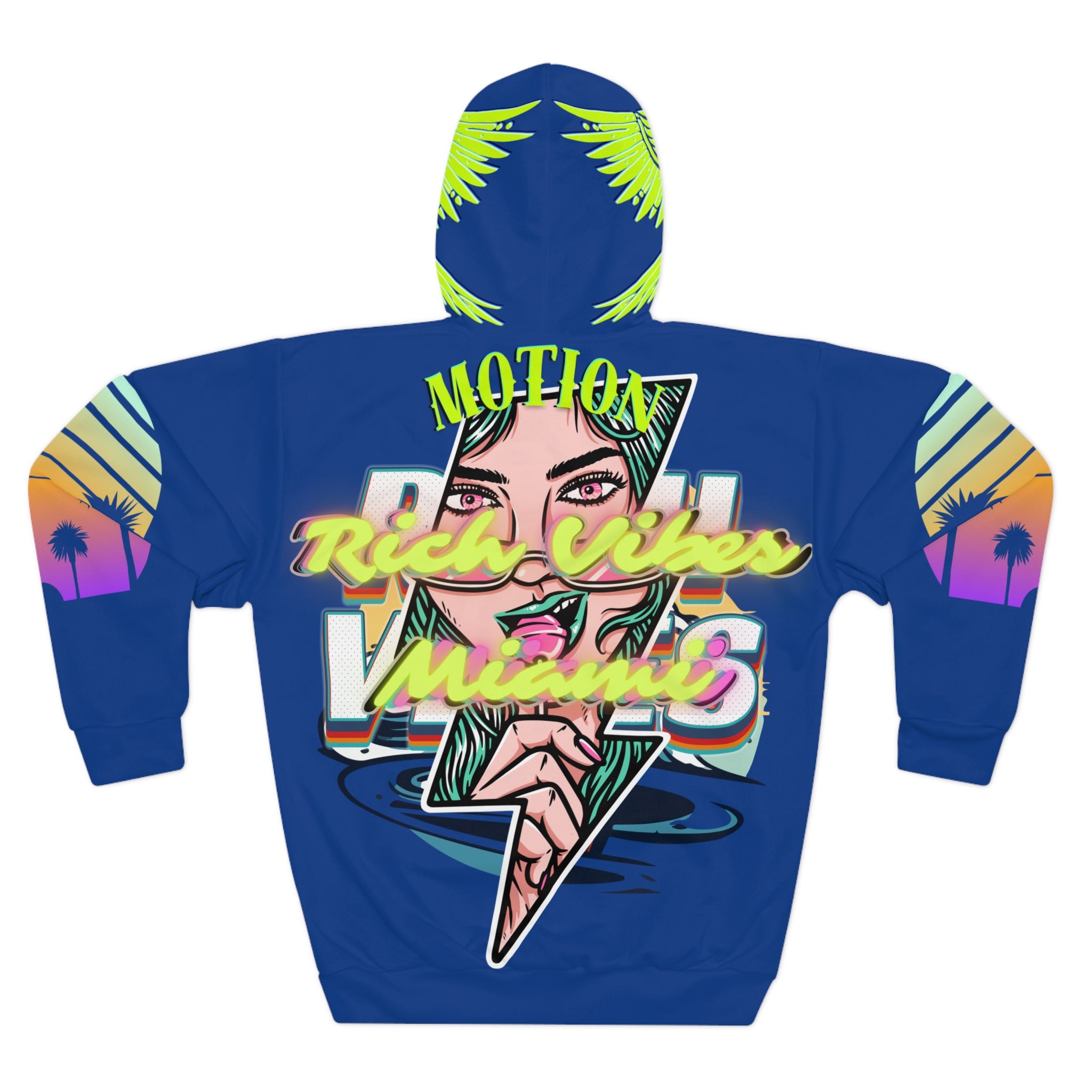 Rich Vibes Purple MIA Flow Motion - Unisex Pullover Hoodie (AOP) Blue