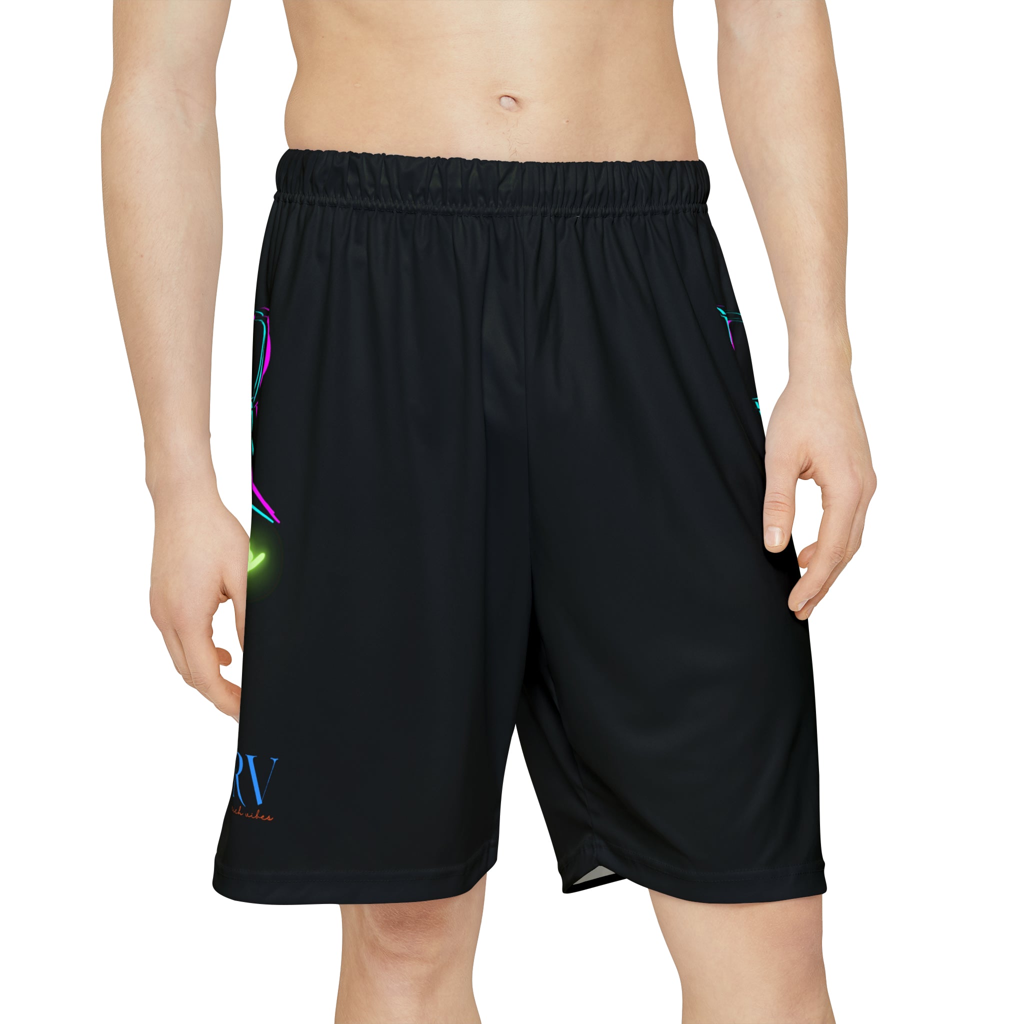 Rich Vibes RR RV Palm Tree Silhouette - Men’s Sports Shorts (AOP) Black