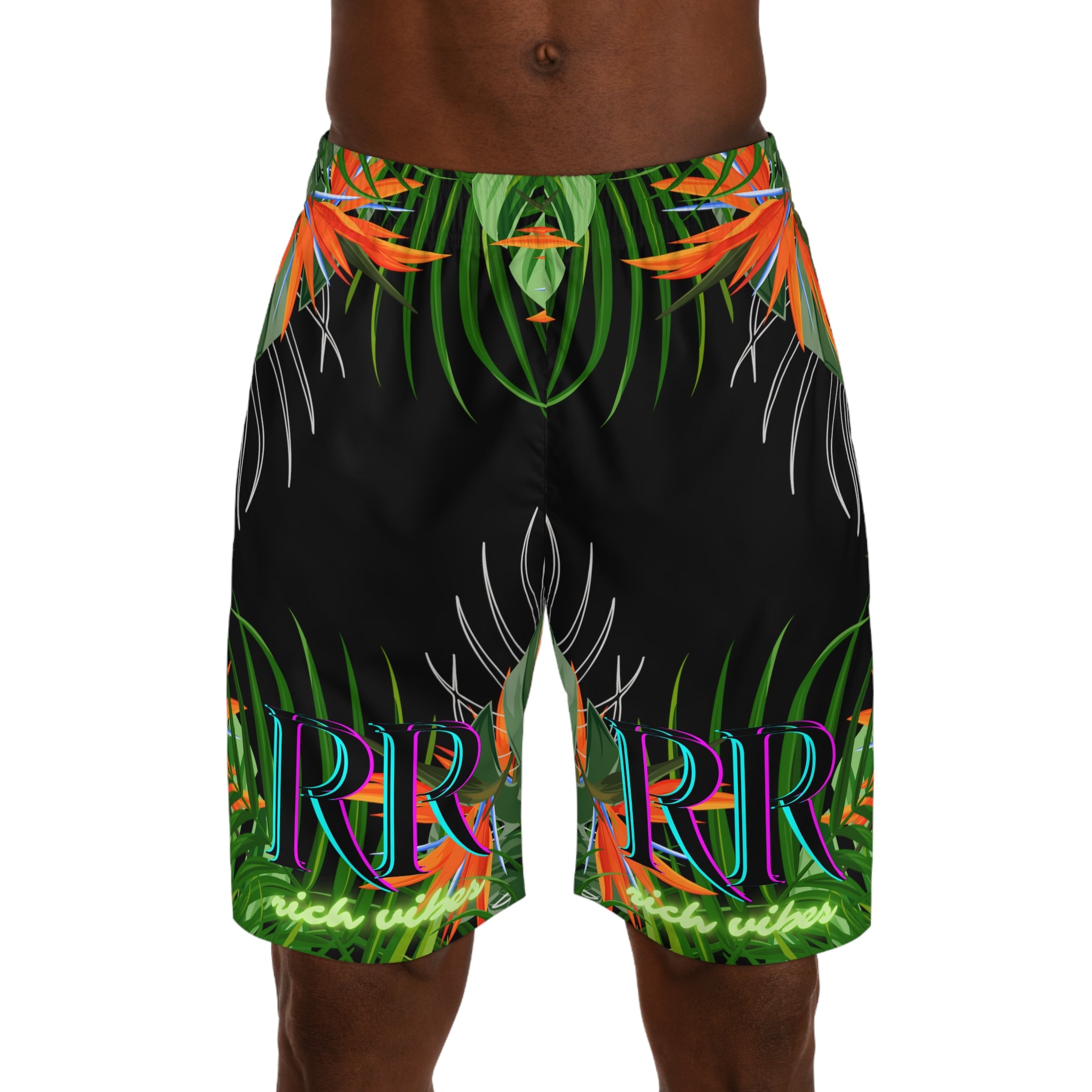 Rich Vibes Volt Black Tropical Jungle Print - Men's Jogger Shorts (AOP)Black