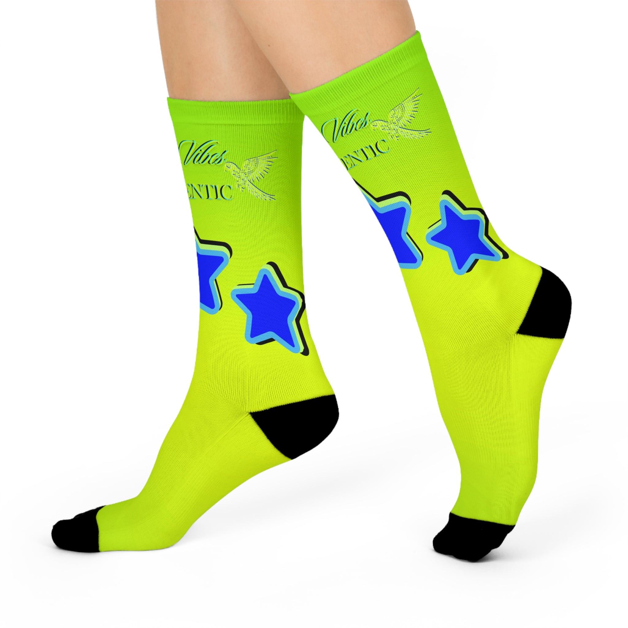Rich Vibes Authentic Volt Blue Stars - Cushioned Crew Socks (Volt Green)