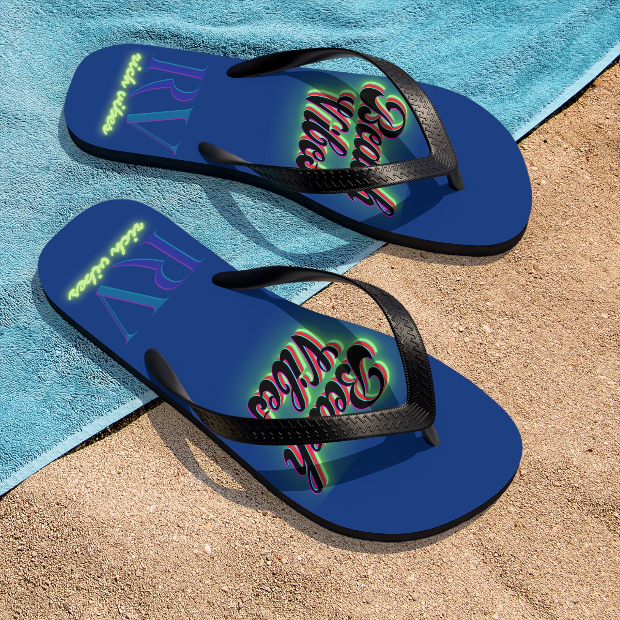 Rich Vibes RV Neon Beach Vibes - Unisex Flip-Flops - L