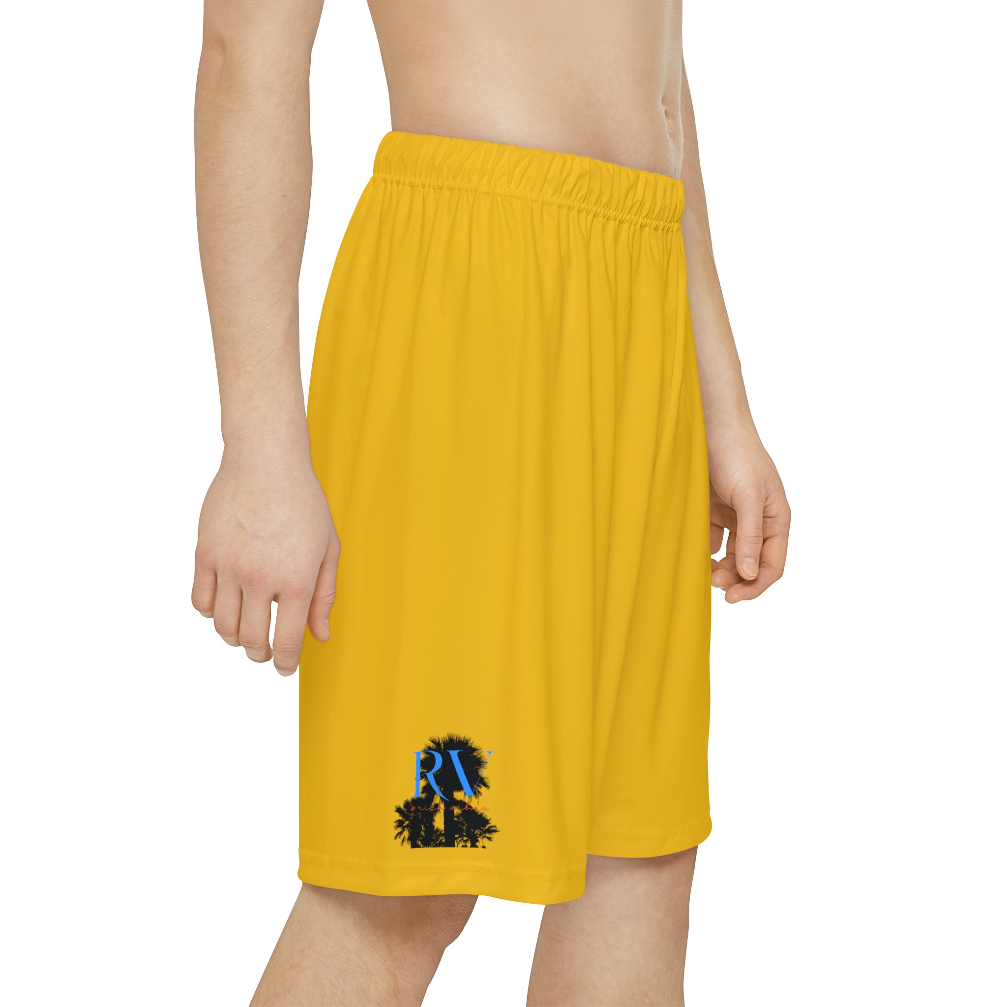 Rich Vibes RV Palm Tree Silhouette Men’s Sports Shorts (AOP) Yellow