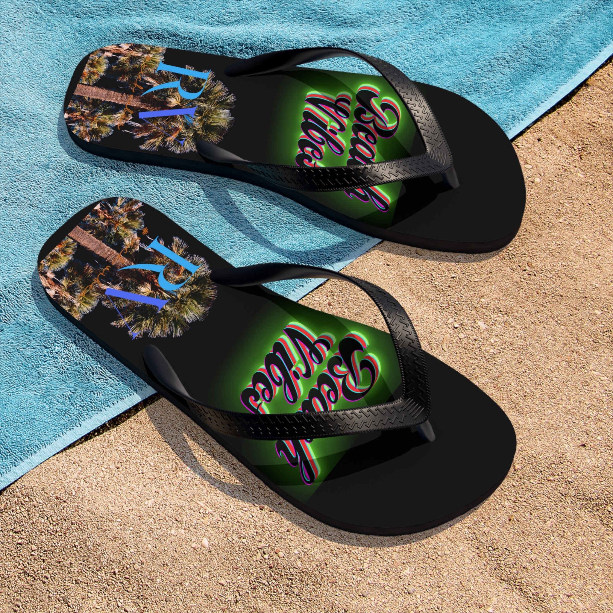 Rich Vibes RV Palm Tree Beach Vibes - Unisex Flip-Flops - L