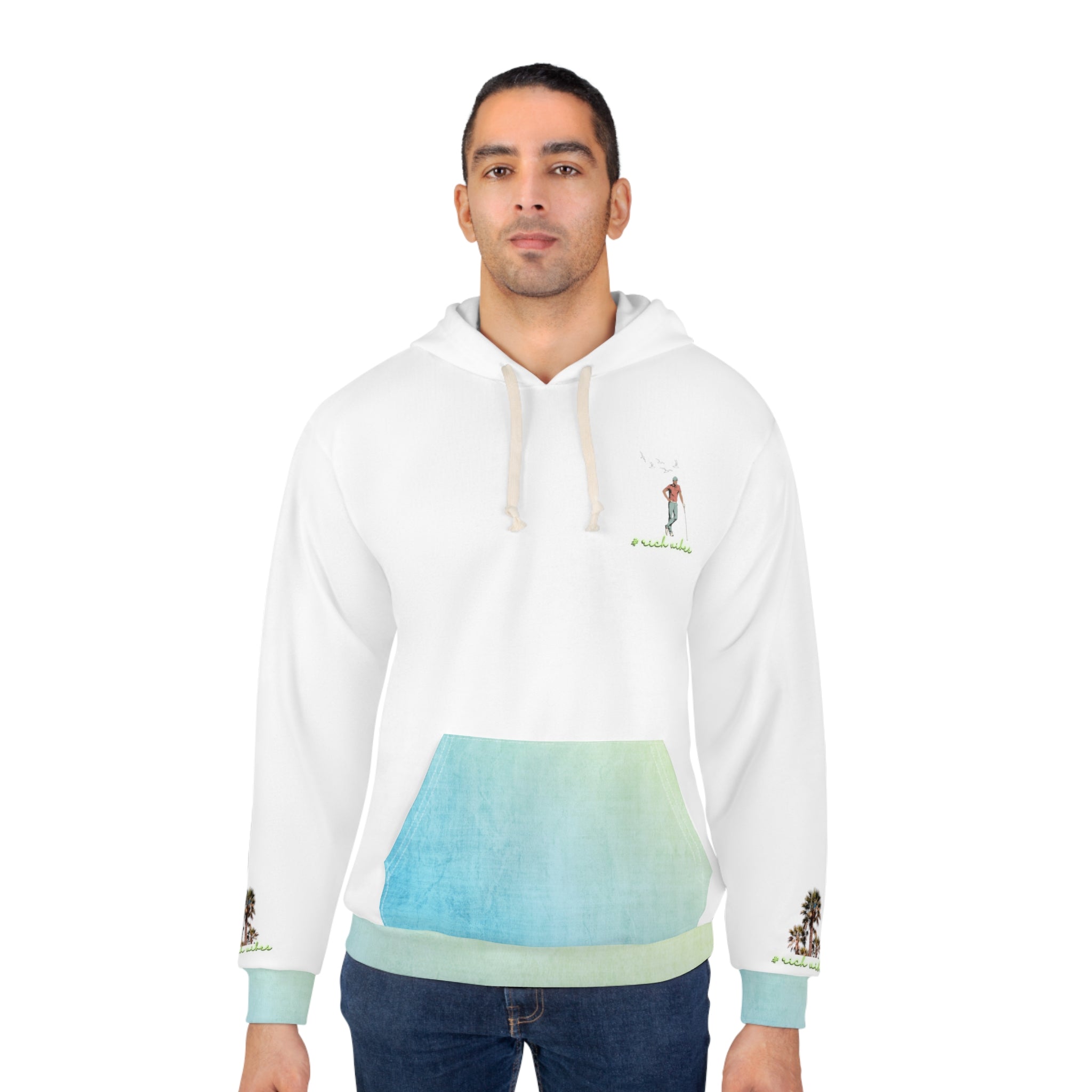 Rich Vibes Blueberry Lemonade White Colorful Palm Trees Volt Golf Pro 1.0 - Unisex Pullover Hoodie (AOP)