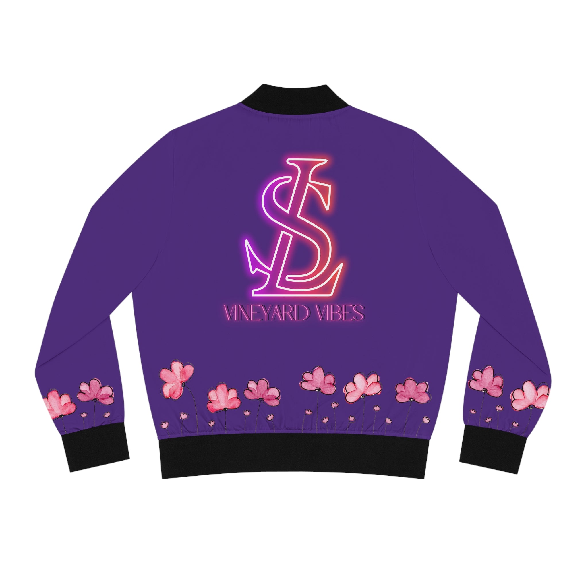 Vineyard Vibes Pink Flower LS LIFESTYLE 1.5 - Women's Purple Bomber Jacket (AOP)