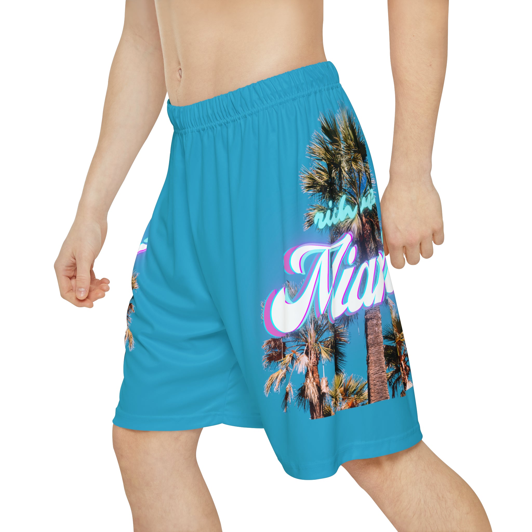 RV Rich Drip Miami Palm Tree Silhouette - Men’s Sports Shorts (AOP) Turquoise