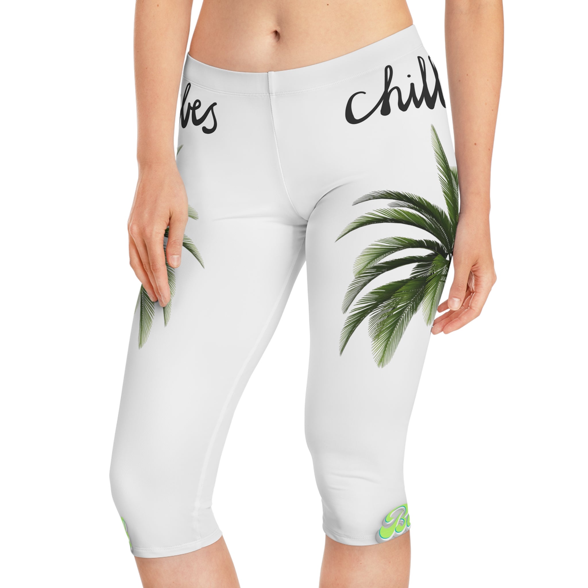 Vineyard Vibes Palm Chill Beach Vibes 1.0 - Women's Capri Leggings (AOP)White