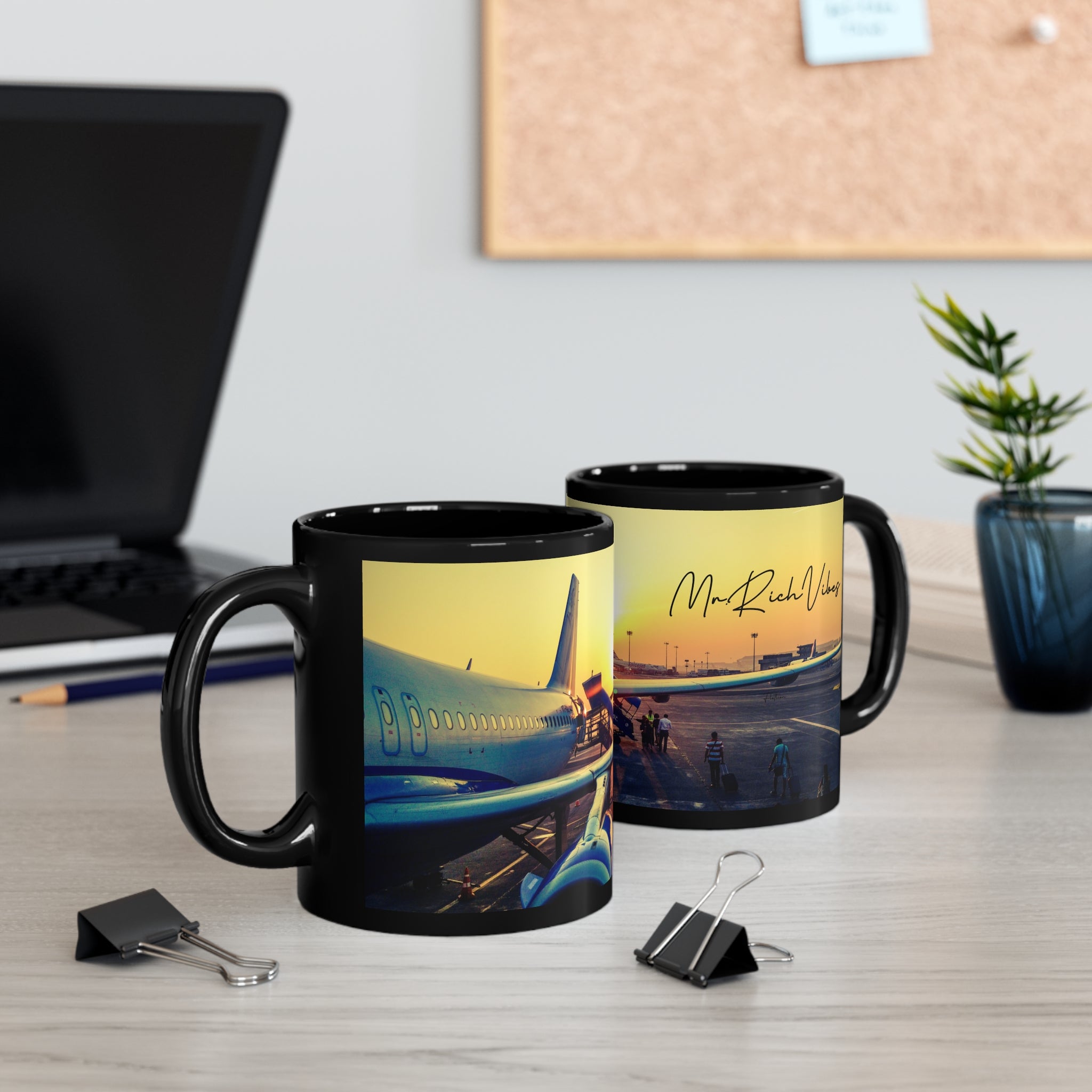 Rich Vibes Mr. Rich Vibes Sunset Plane - 11oz Black Mug