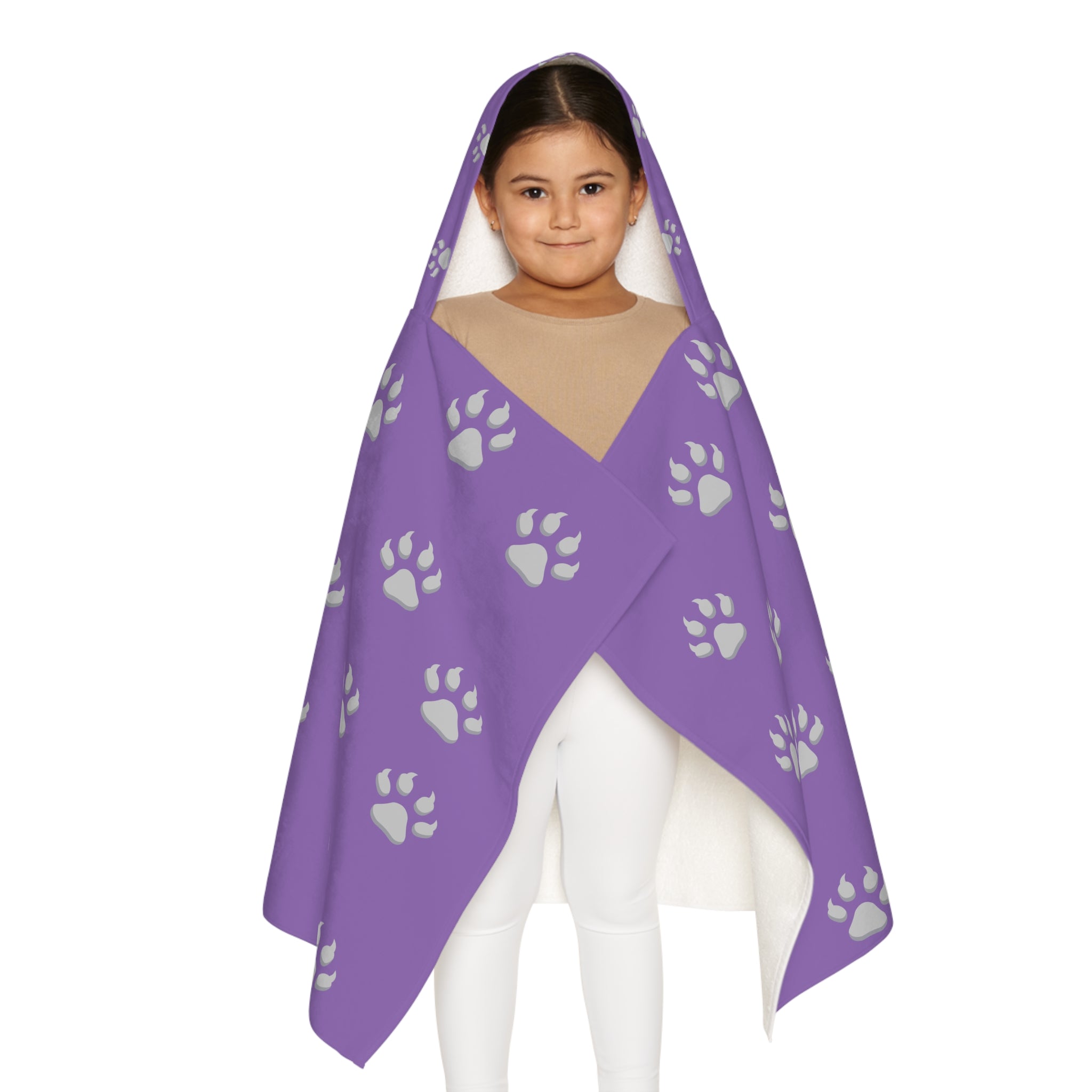 Tiger Cub Paw Print - Youth Hooded Towel (Light Purple)