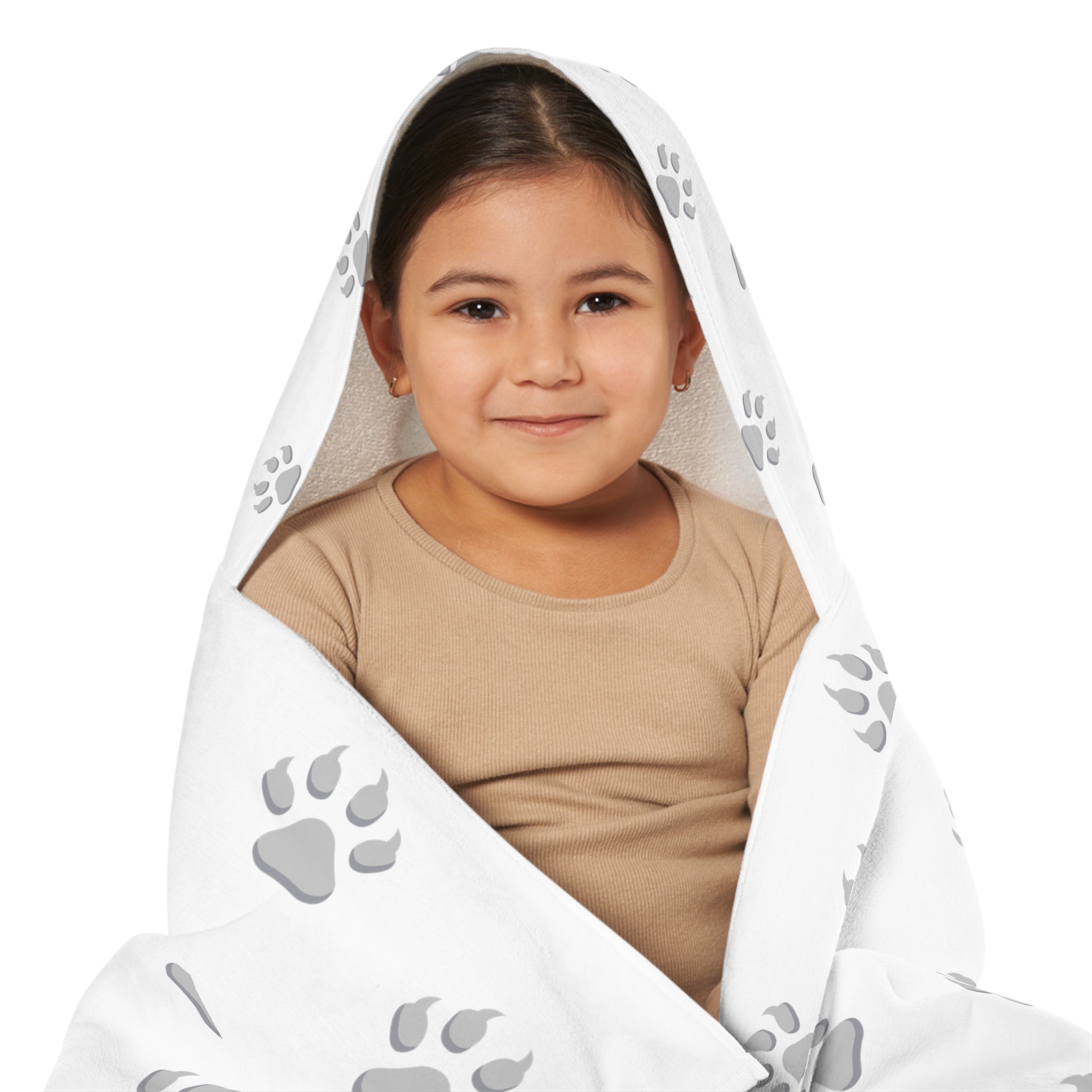 Tiger Cub Paw Print - Youth Hooded Towel (White)
