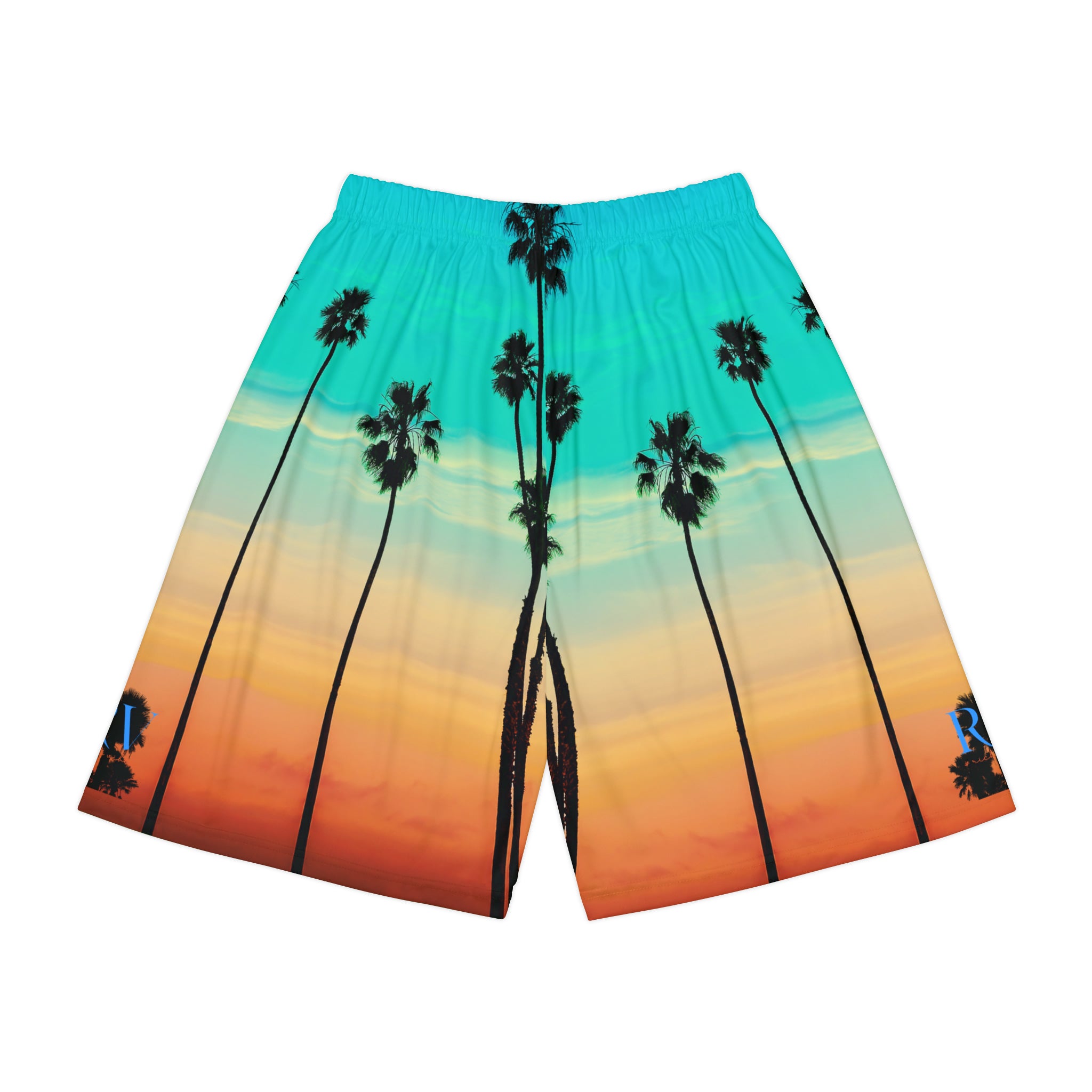 Rich Drip Blue Skies Beach Vibes RV Palm Tree Silhouette - Men’s Sports Shorts (AOP) Leaf Green