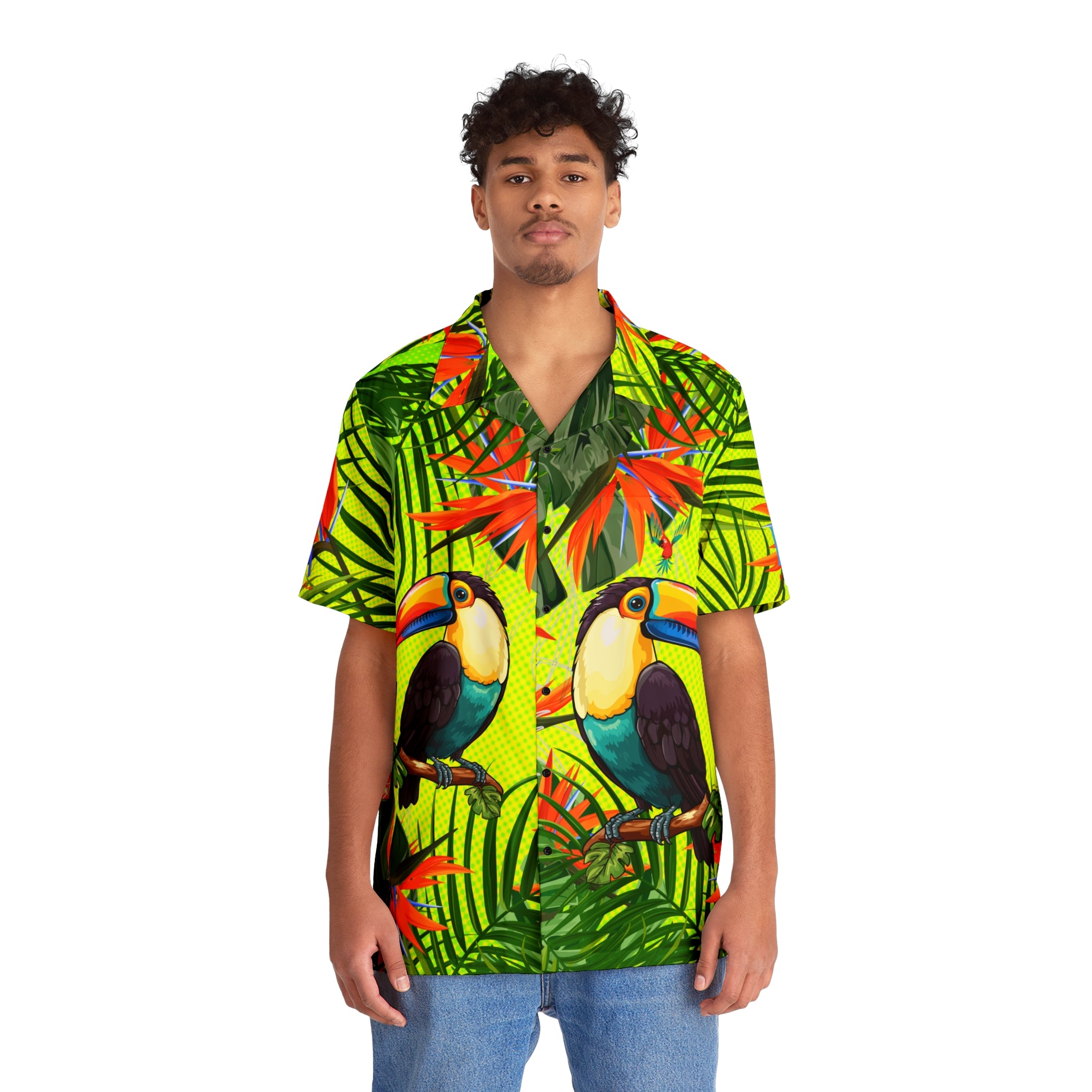 Rich Vibes Volt Green Tropical Jungle Tiger RV Golfer's  - Men's Hawaiian Shirt (AOP)