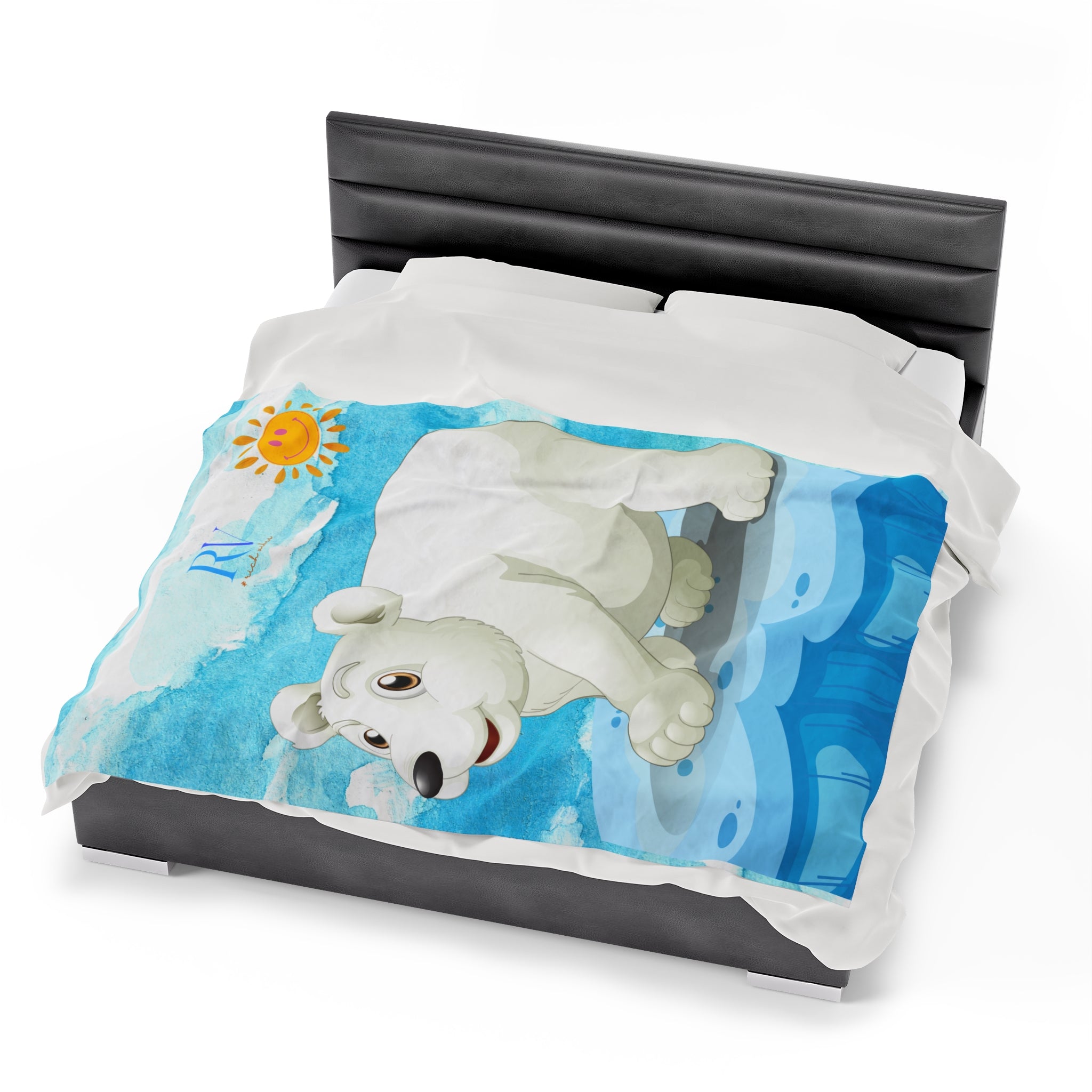 RV Polar Bear Smiley Sunshine - Velveteen Plush Blanket