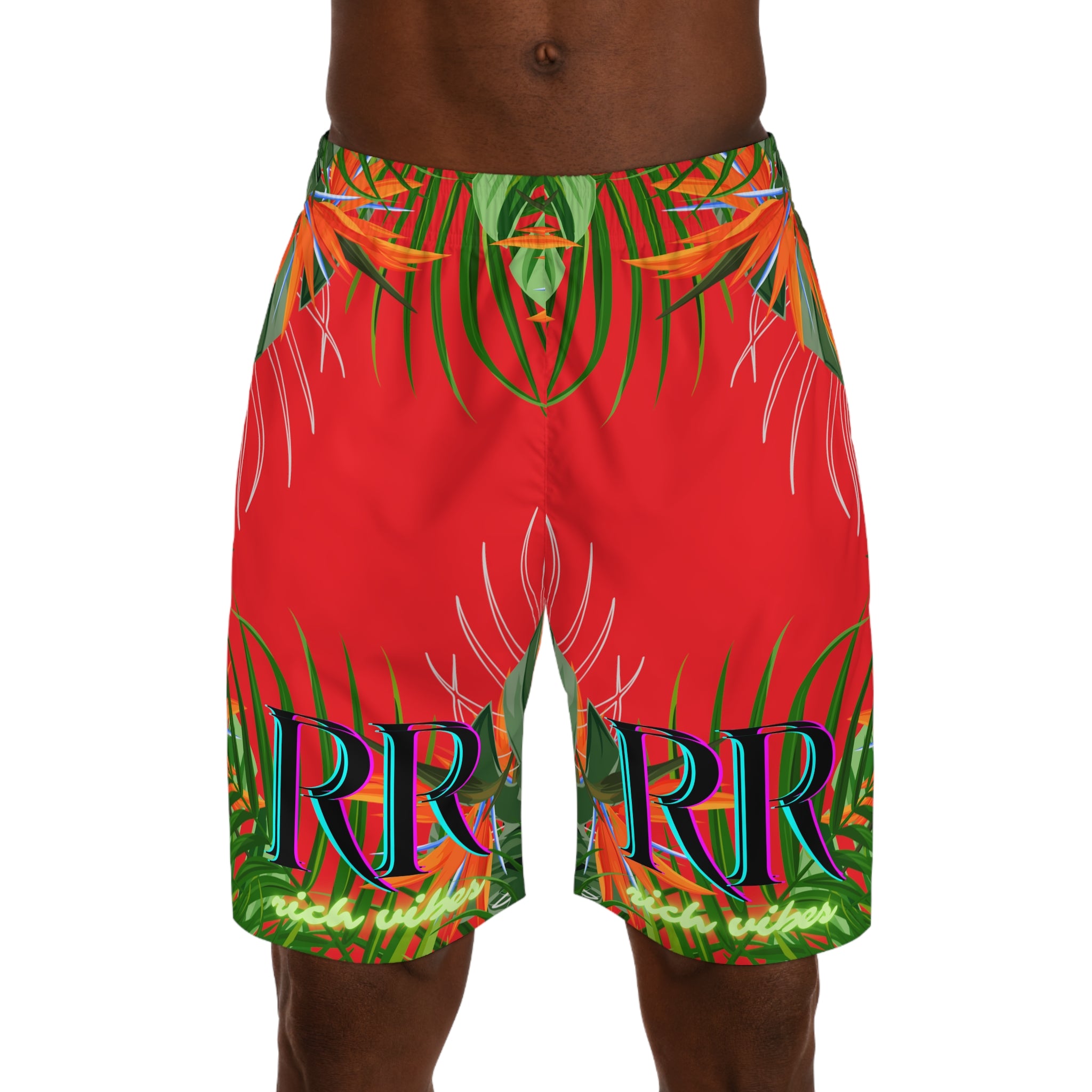 Rich Vibes Volt Infrared Tropical Jungle Print - Men's Jogger Shorts (AOP)Black