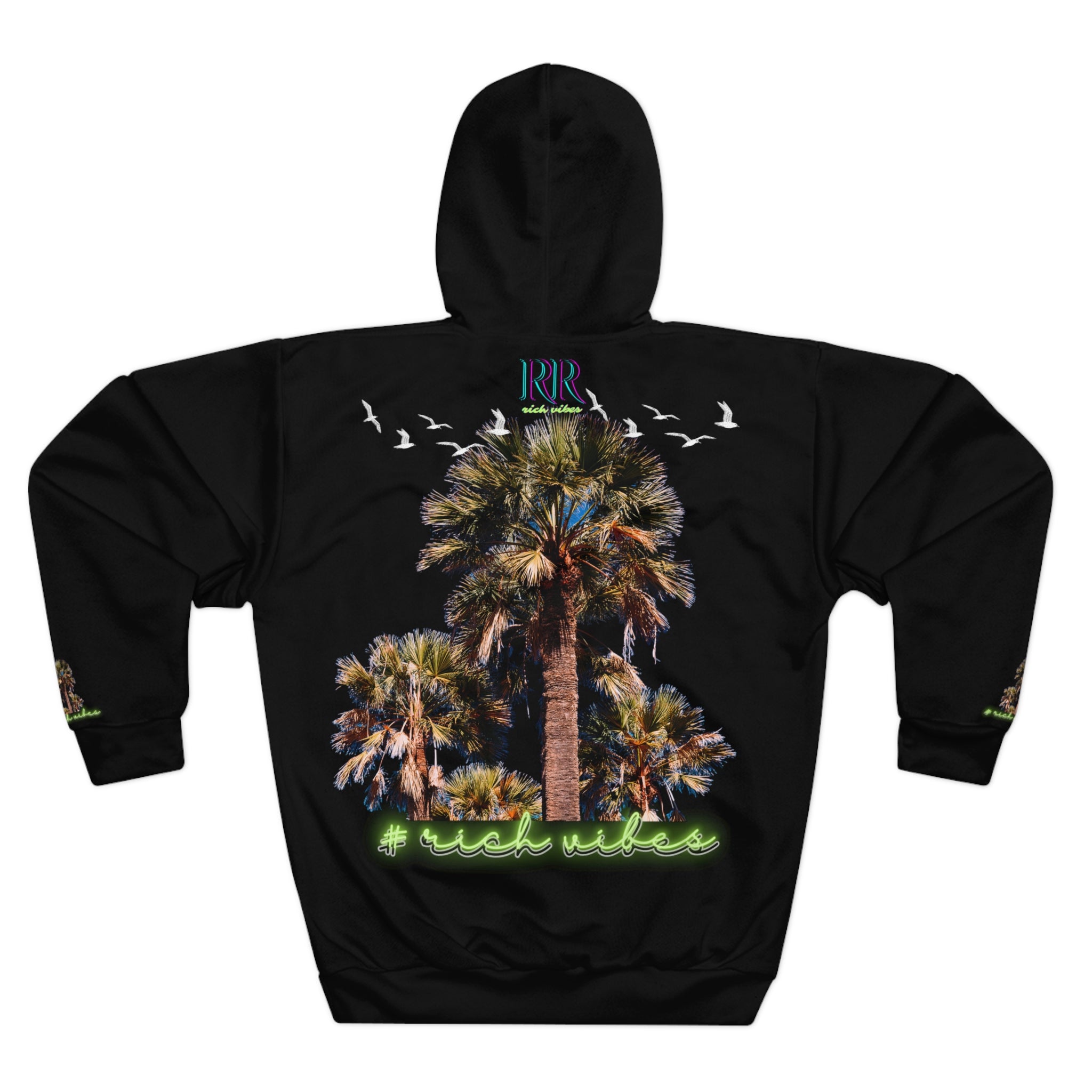 Rich Vibes Black Volt RR Colorful Palm Trees Golf Pro 1.0 - Unisex Pullover Hoodie (AOP)