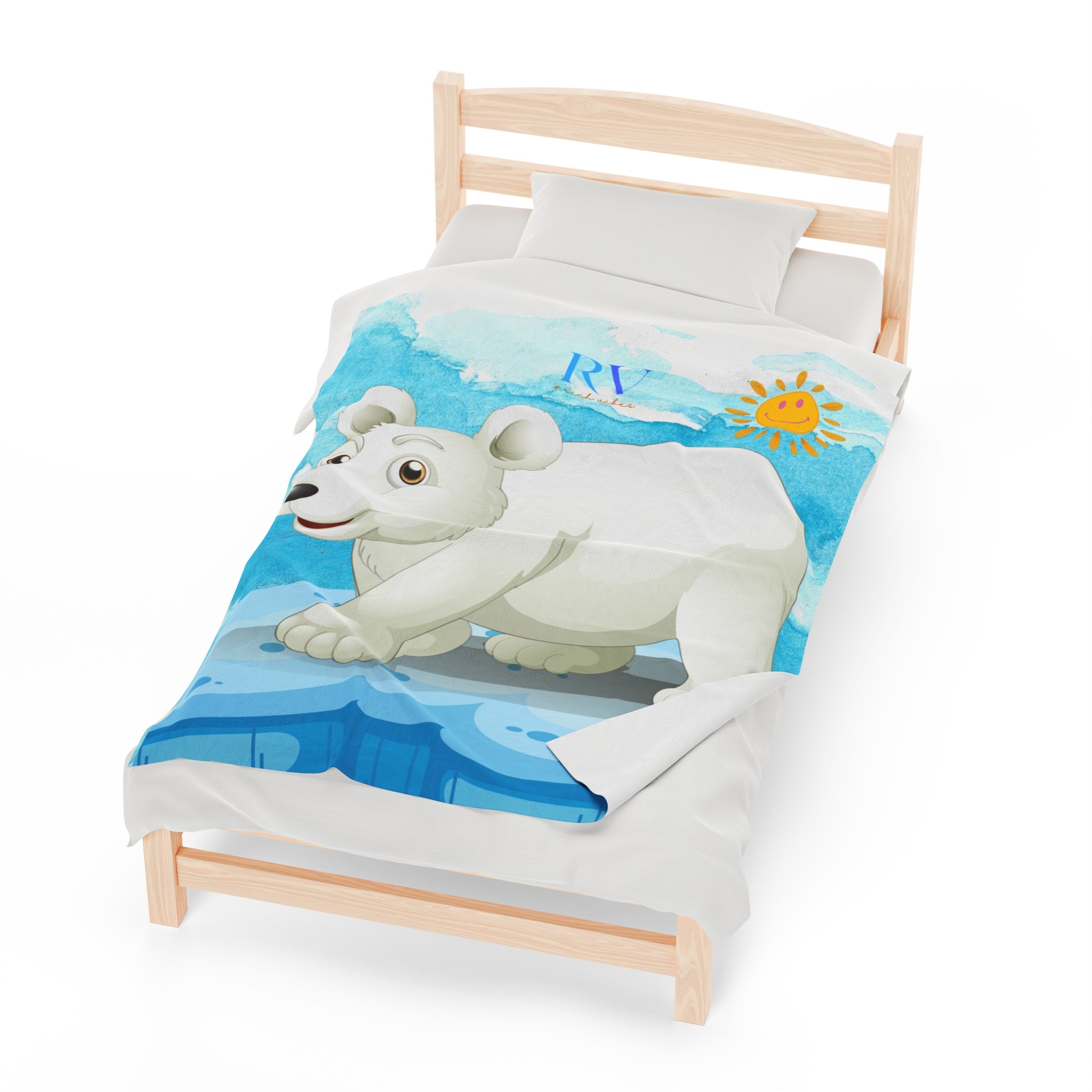 RV Polar Bear Smiley Sunshine - Velveteen Plush Blanket
