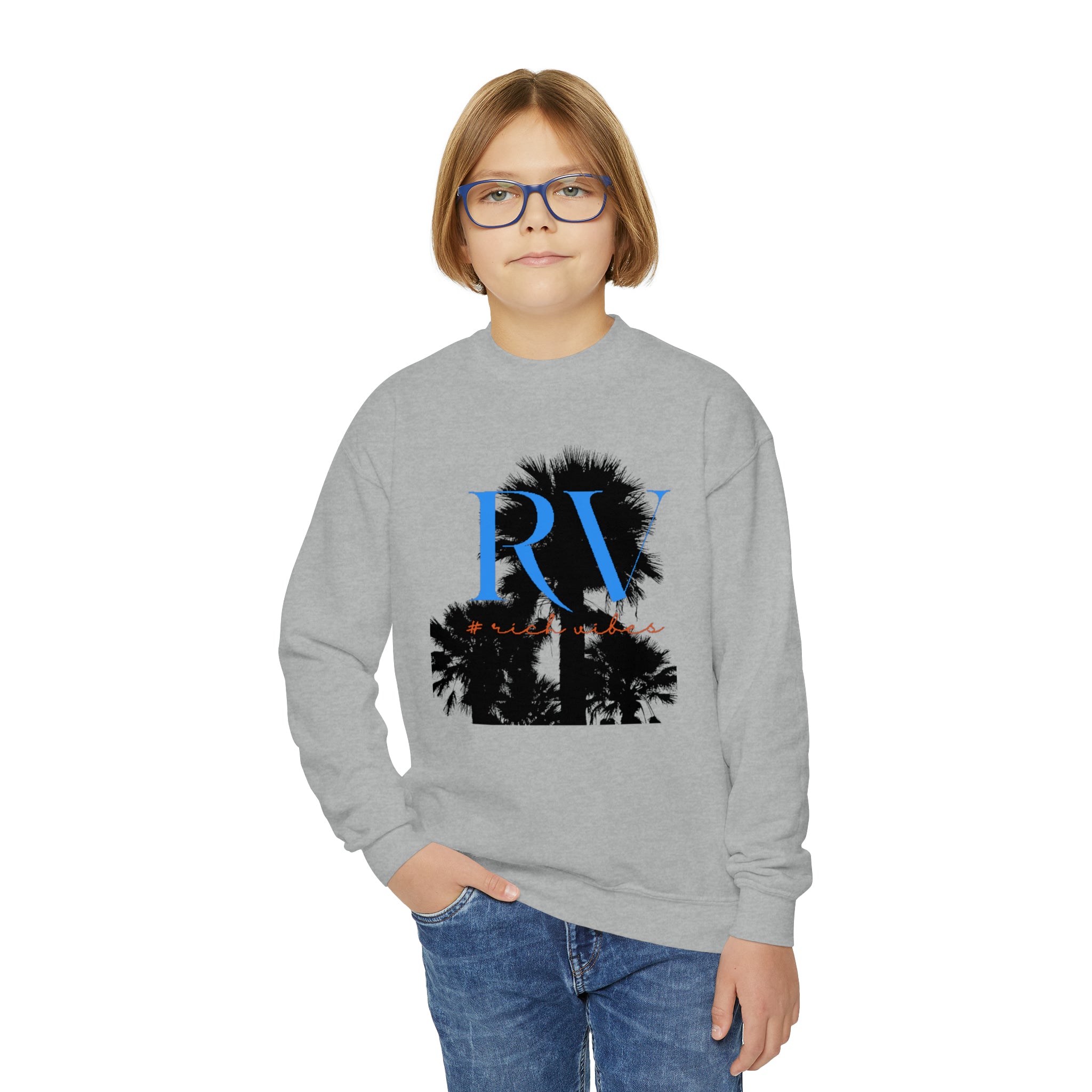 Rich Vibes RV Palm Tree - Youth Crewneck Sweatshirt
