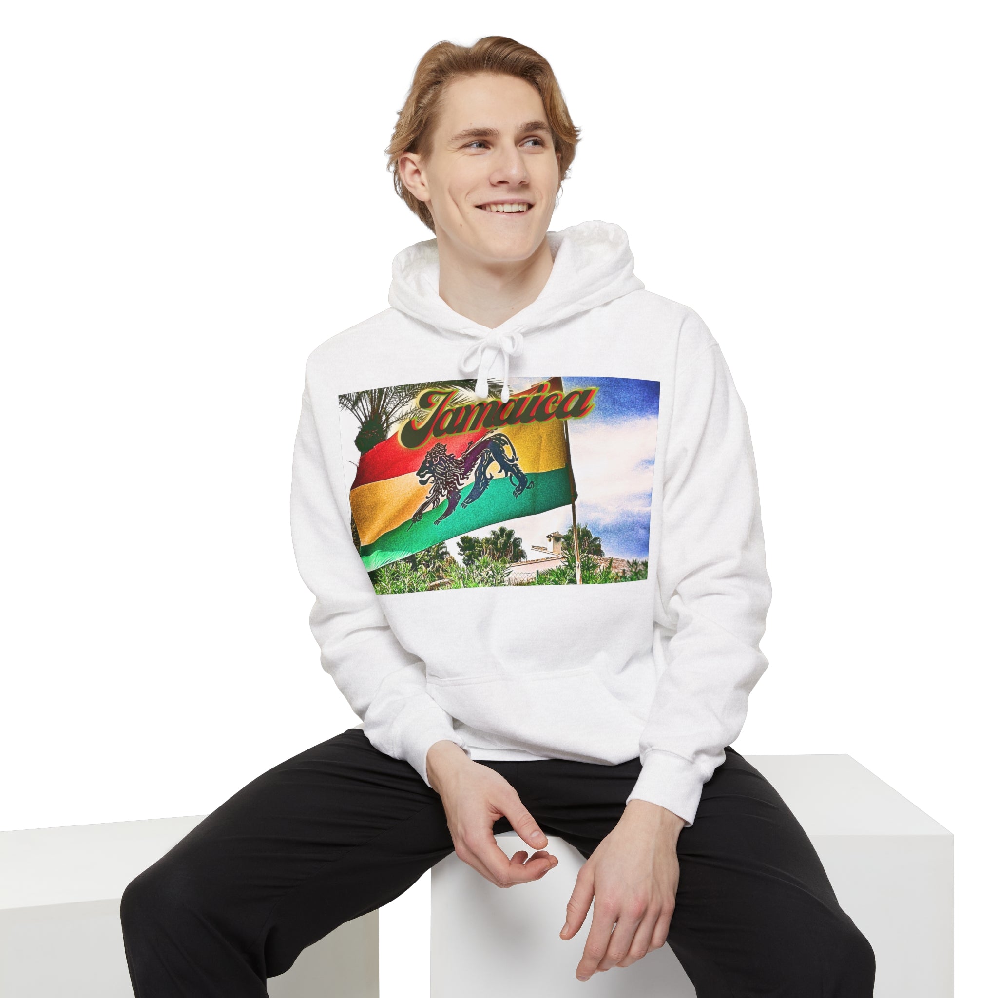 Jamaica Lion Of Judah Flag White - Garment-Dyed Hoodie
