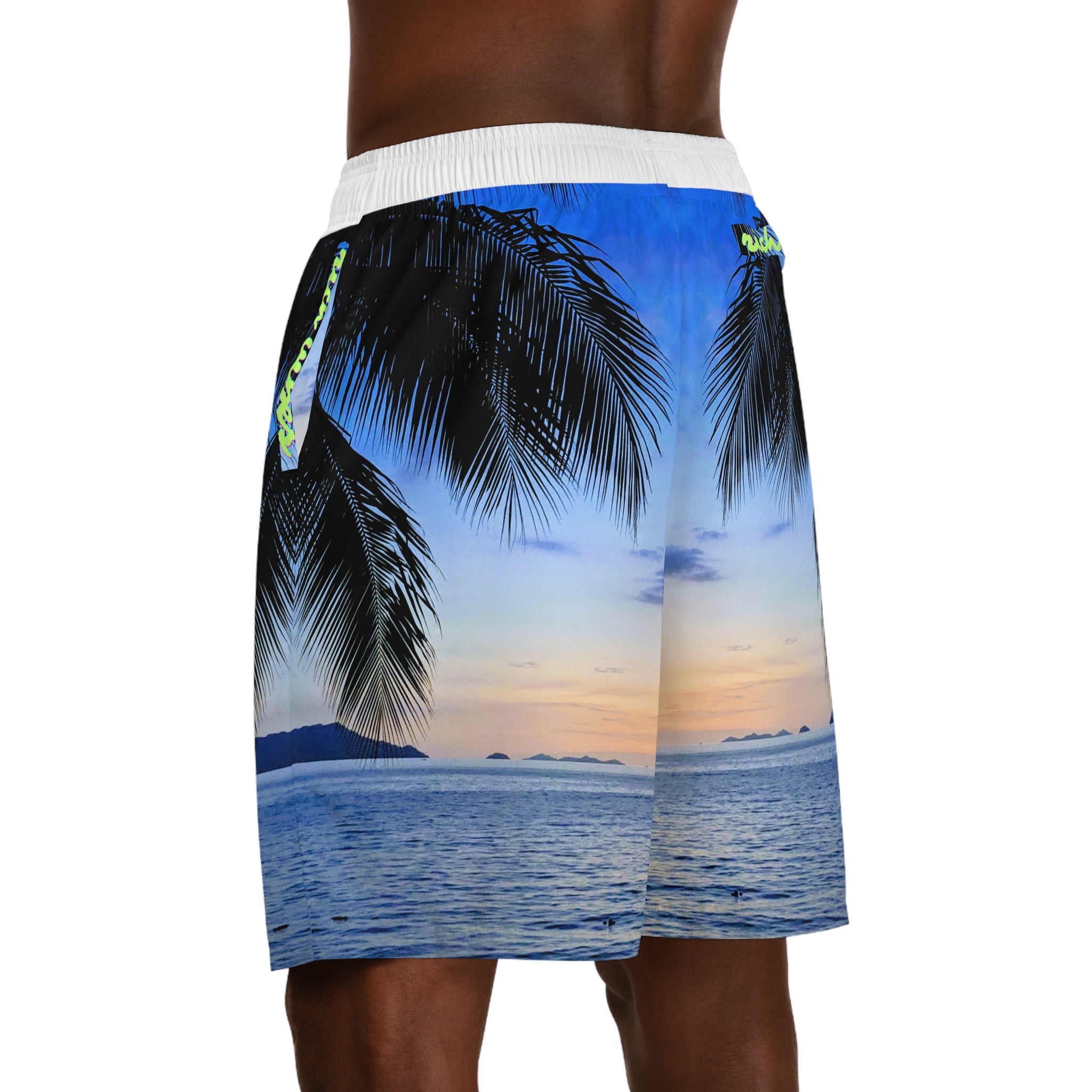 Rich Vibes Volt Blue Sky Sunset - Men's Jogger Shorts (AOP)White