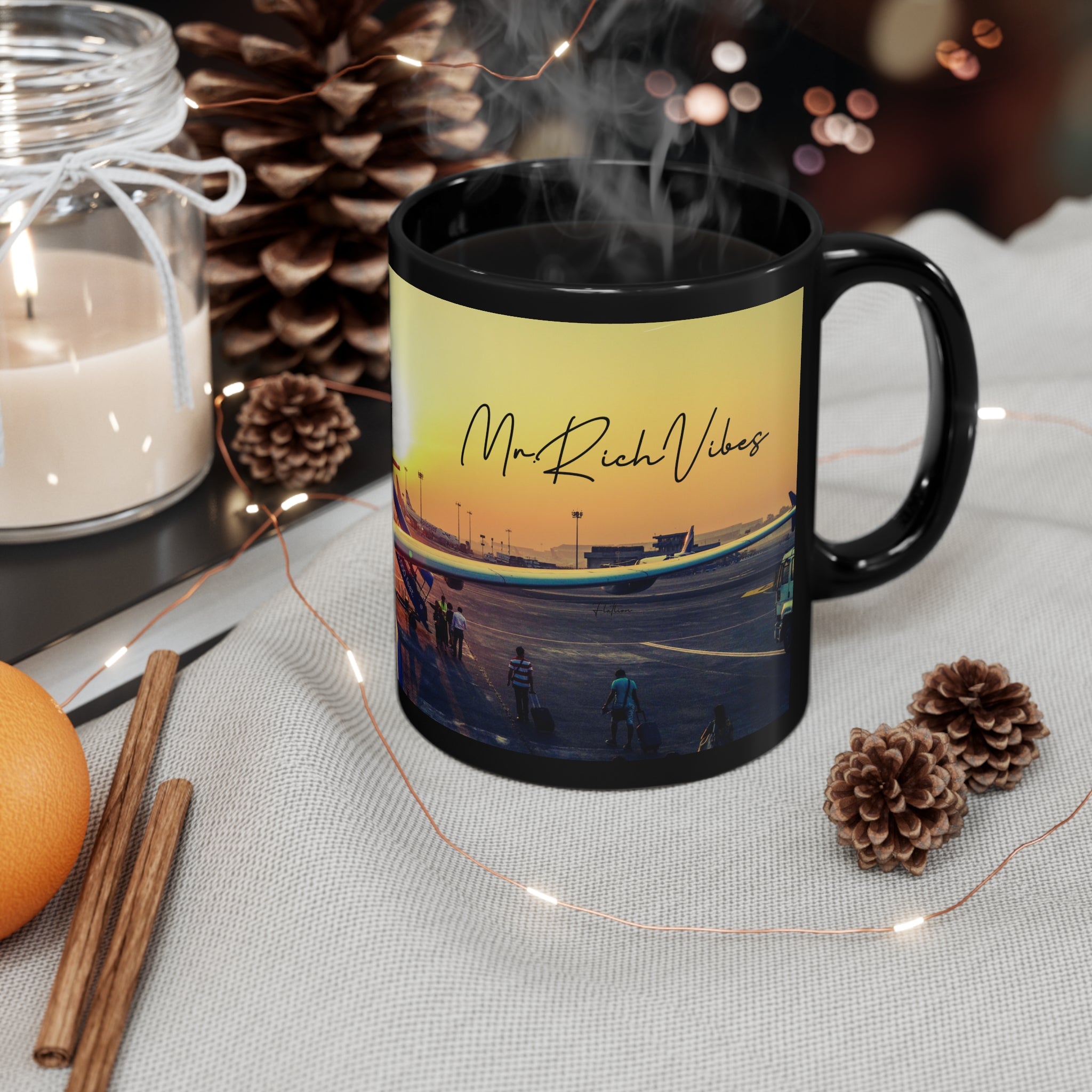 Rich Vibes Mr. Rich Vibes Sunset Plane - 11oz Black Mug