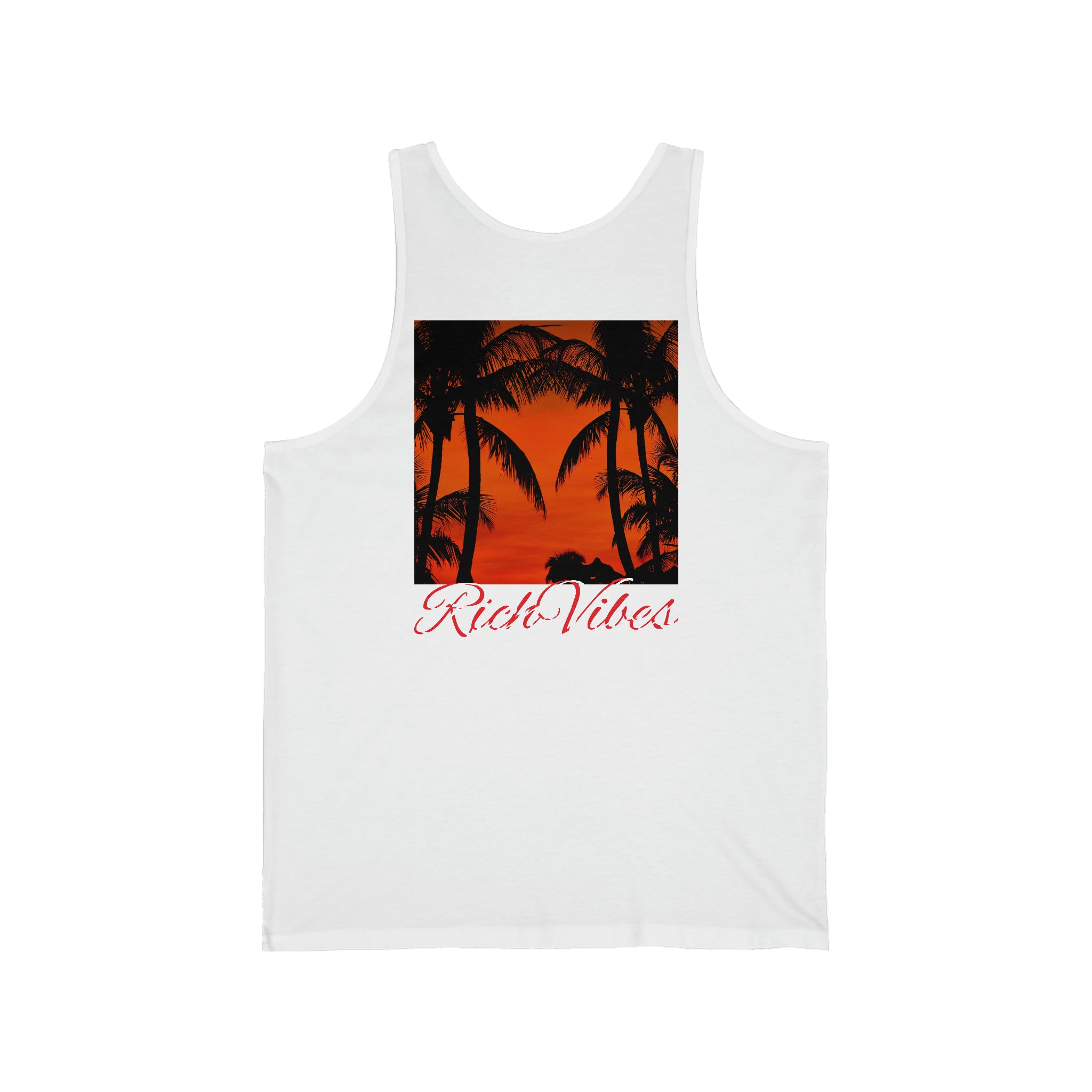 Rich Vibes Red Sunset Palm Trees Silhouette 1.5 - Unisex Jersey Tank