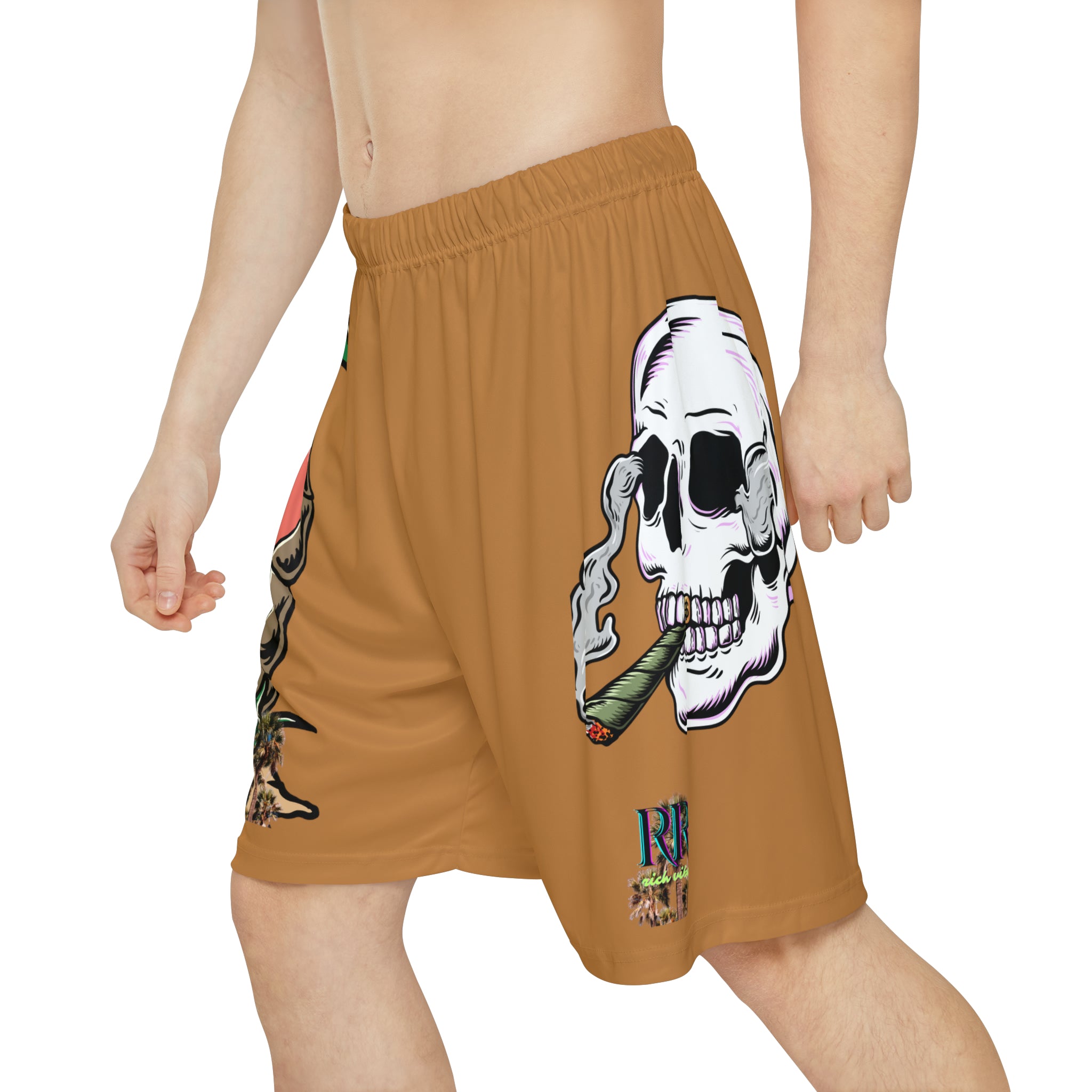 Rich Drip Beach Army Skull - RV Palm Tree Silhouette Men’s Sports Shorts (AOP) Caramel