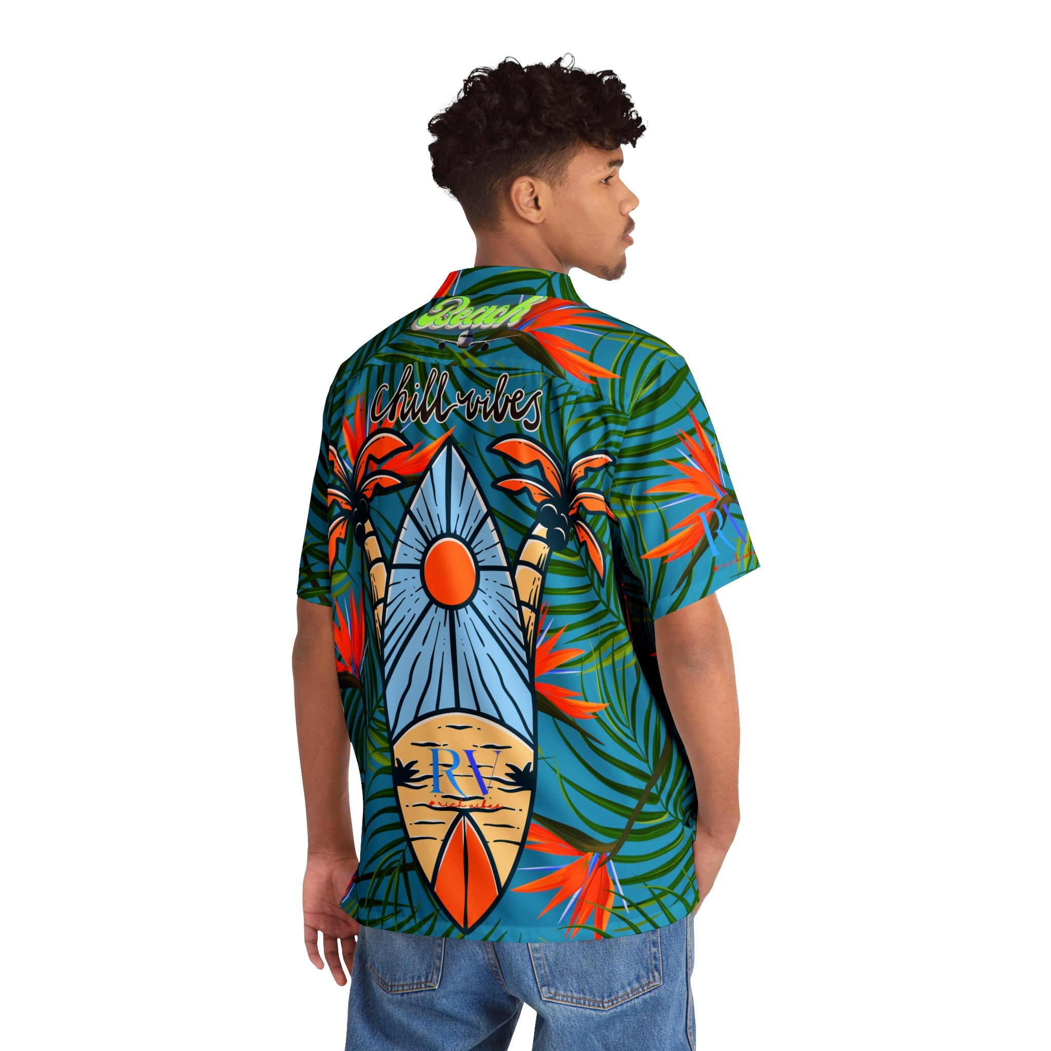 Rich Vibes Tropical RV Golfer's Love Chill Vibes - Men's Hawaiian Shirt (AOP)Turquoise