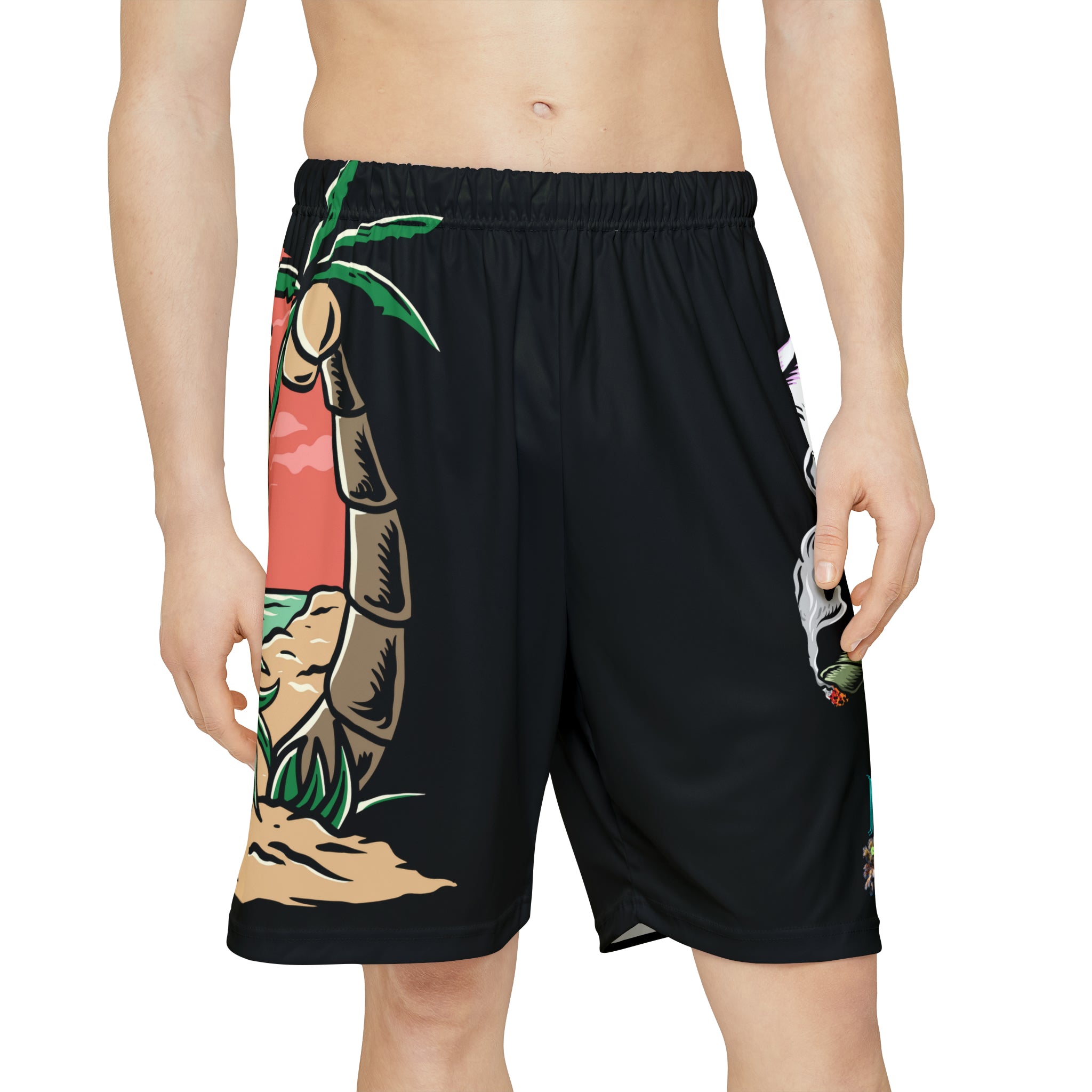 Rich Drip Beach Army Skull - RV Palm Tree Silhouette Men’s Sports Shorts (AOP) Black