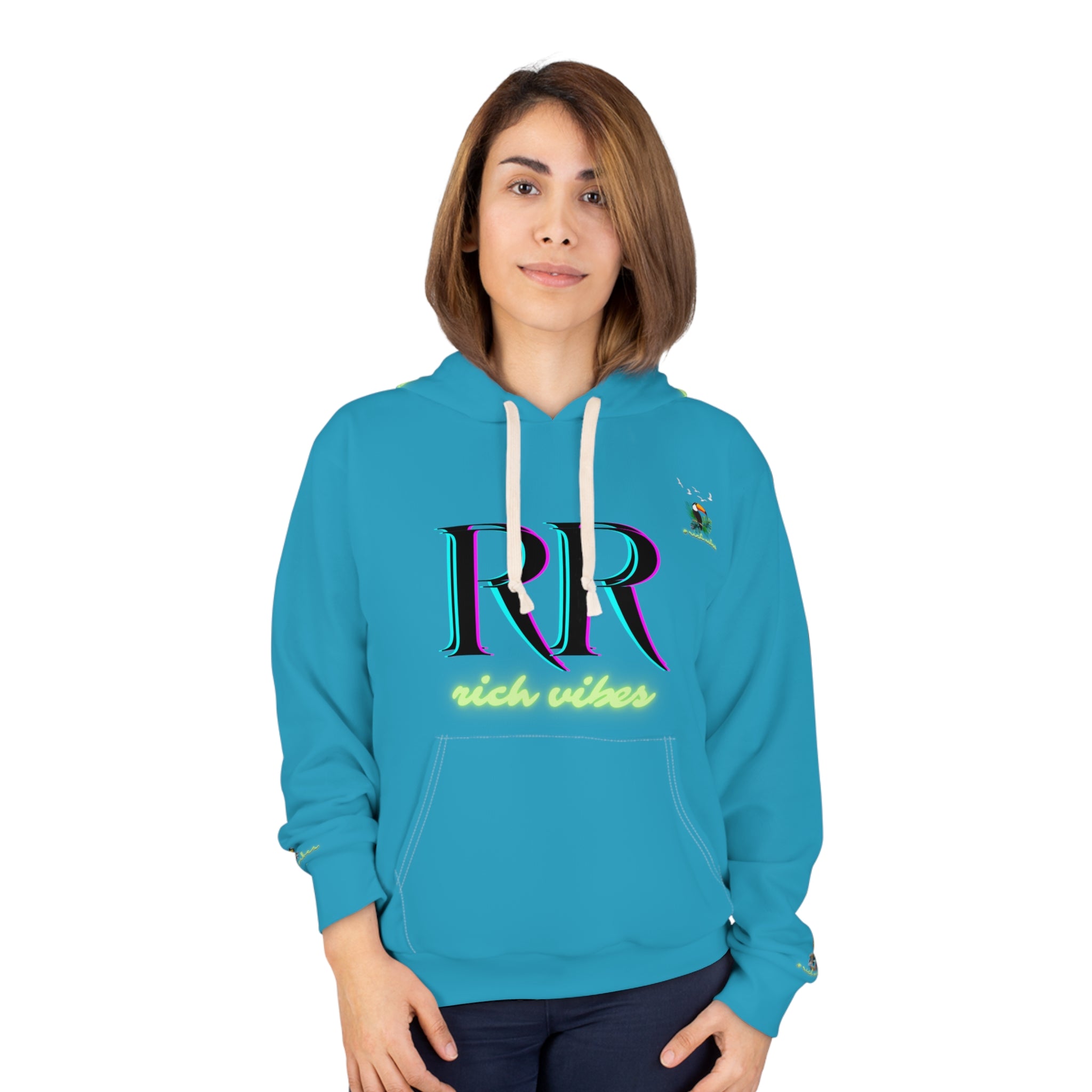 Rich Vibes Volt Green RR Turquoise Tropical Jungle Tiger - Unisex Pullover Hoodie (AOP)