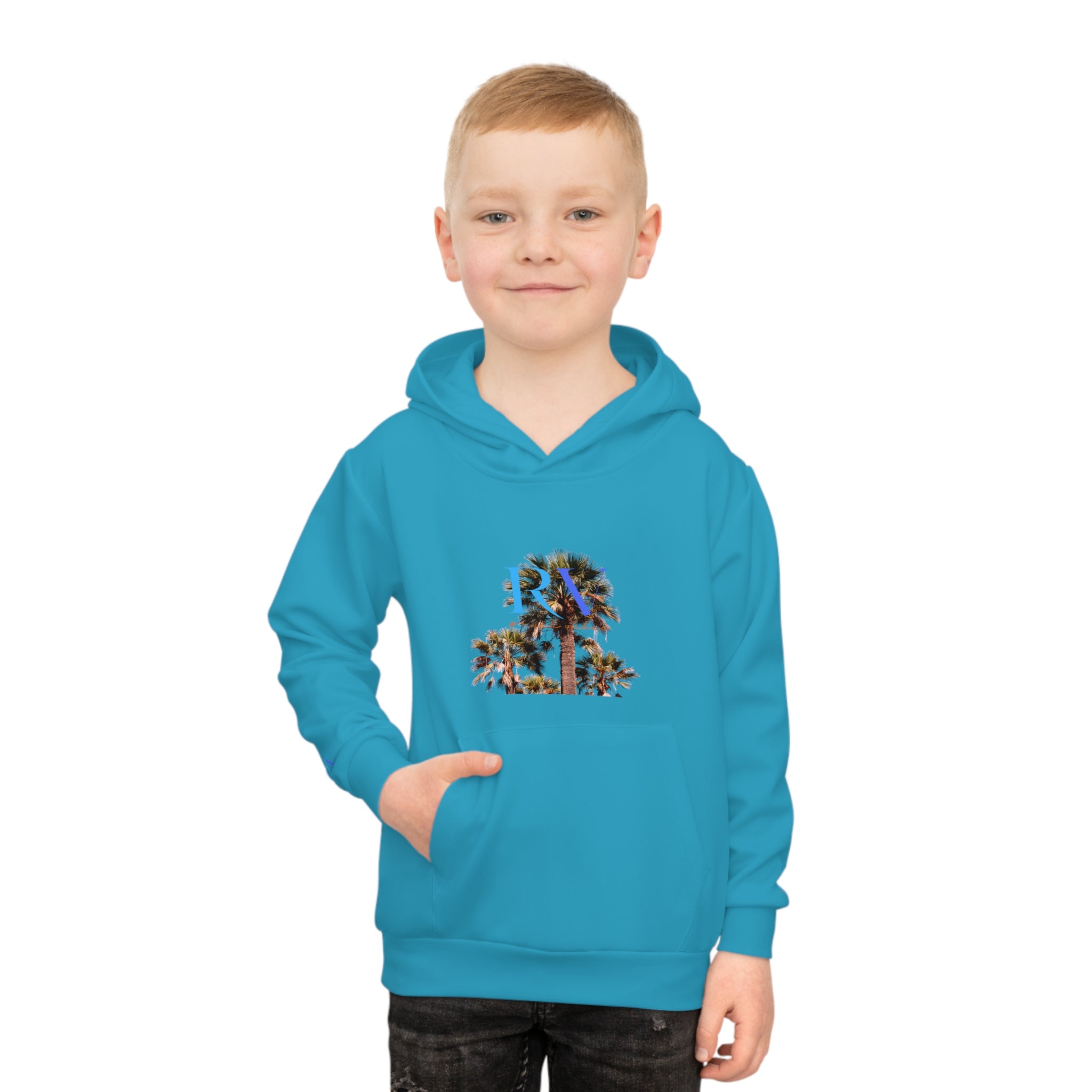 Rich Vibes Follow Your Dreams RV Color Palm Tree Turquoise -  Children's Hoodie (AOP)