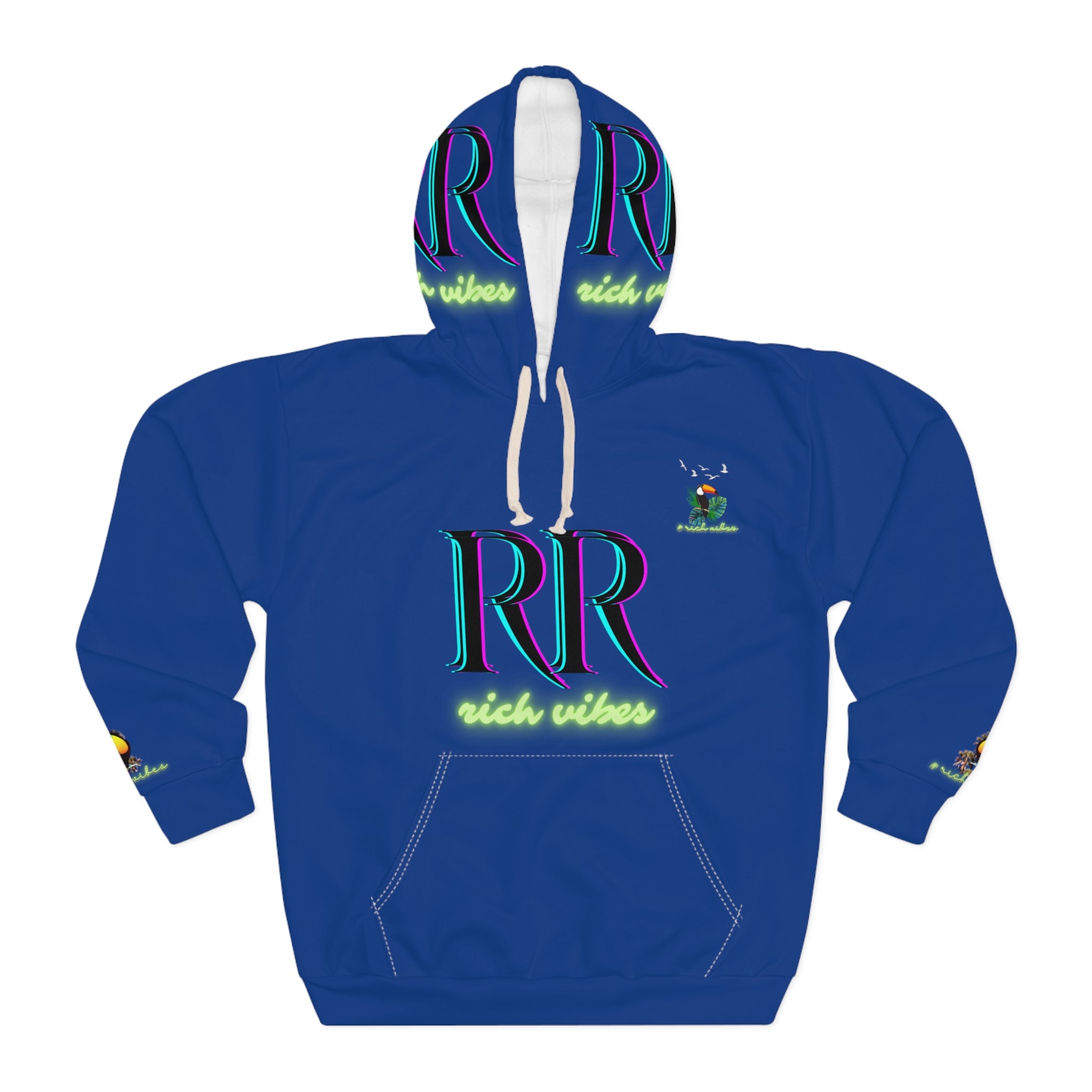 Rich Vibes Volt Green RR Royal Blue Tropical Jungle Tiger - Unisex Pullover Hoodie (AOP)