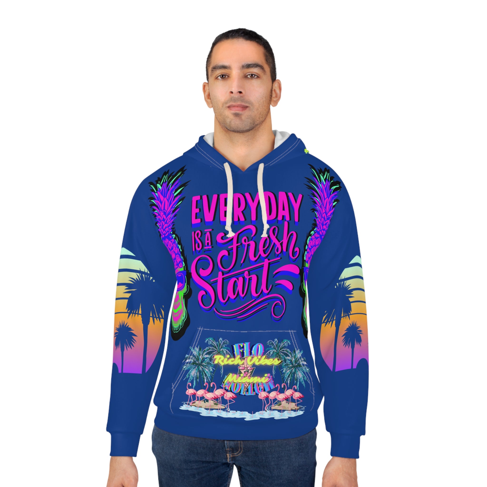 Rich Vibes Purple MIA Flow Motion - Unisex Pullover Hoodie (AOP) Blue