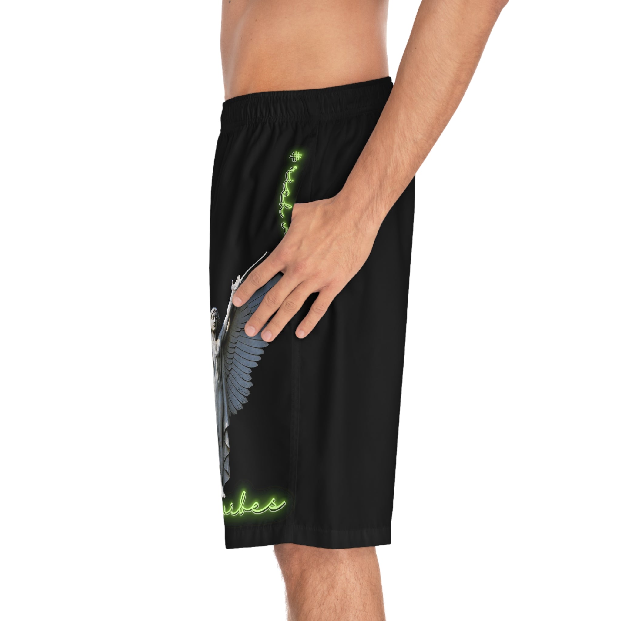 Rich Vibes Volt Brand Of The Brave ARCH Angel Shield Black - Men's Board Shorts (AOP)
