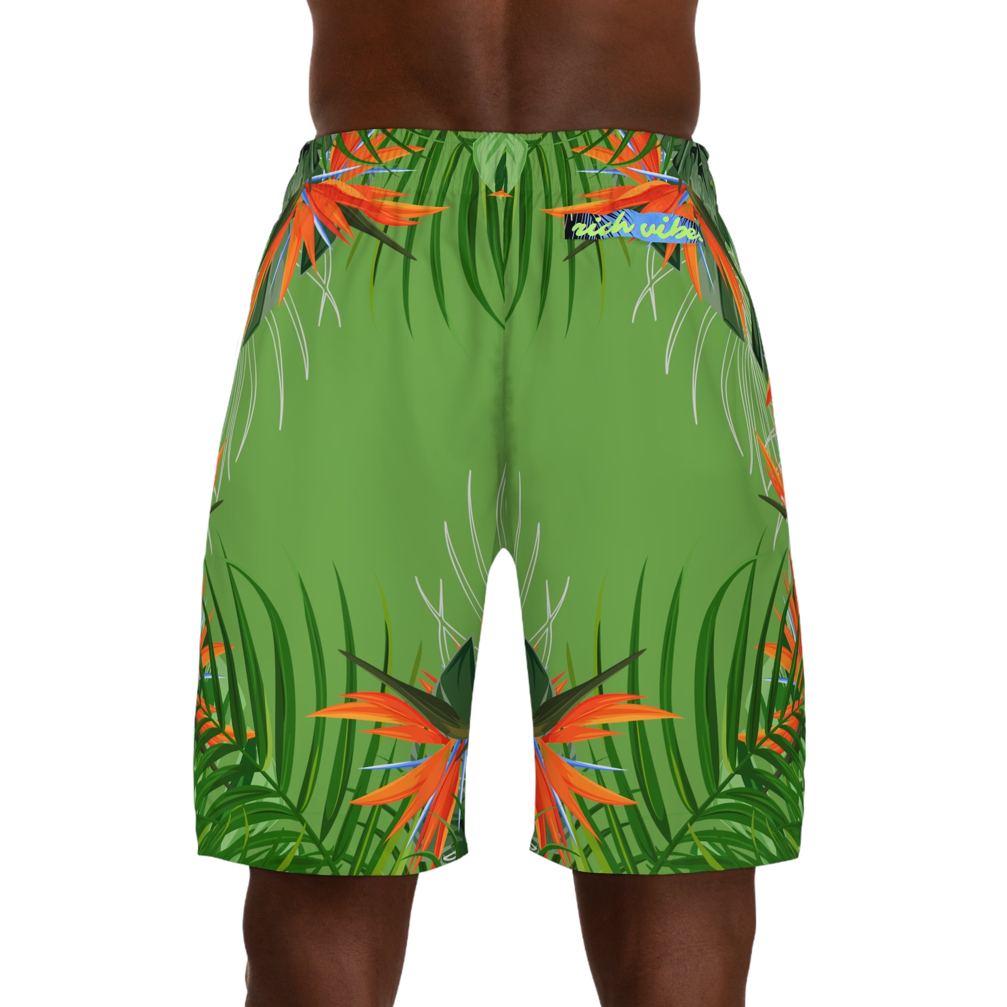 Rich Vibes Green Tropical Jungle Print - Men's Jogger Shorts (AOP)Black