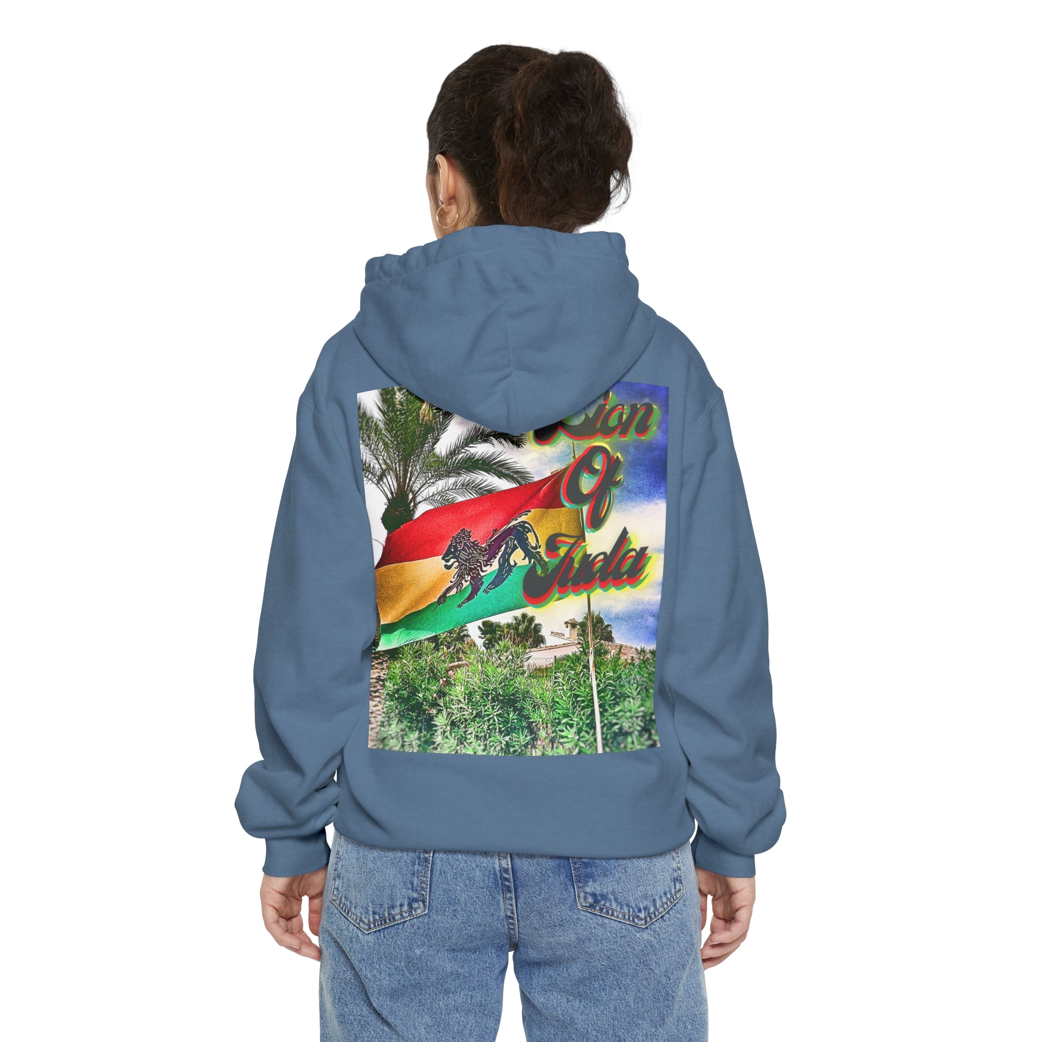 Jamaica Lion Of Judah Flag Blue Jean - Garment-Dyed Hoodie