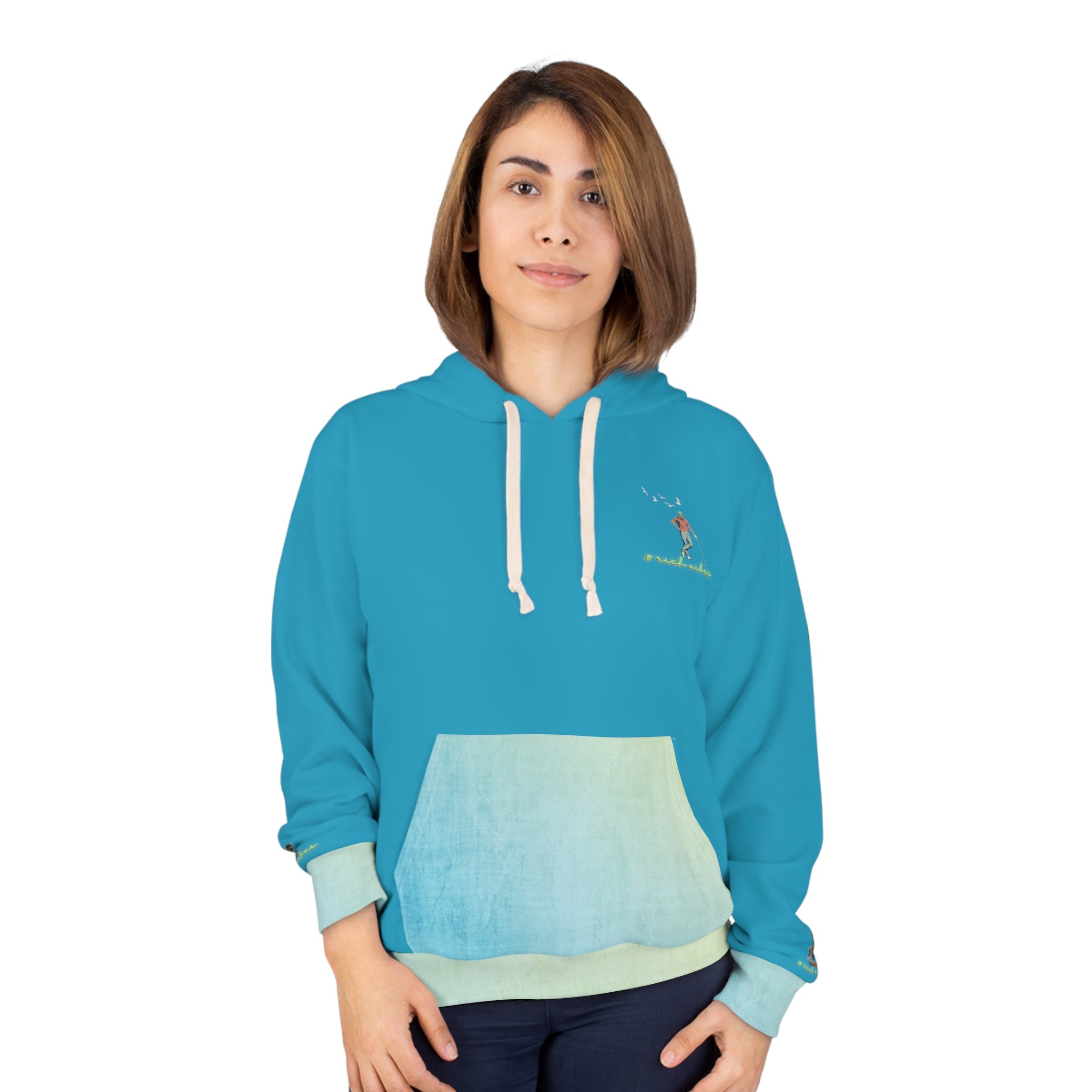 Rich Vibes Blueberry Lemonade Turquoise Colorful Palm Trees Volt Golf Pro 1.0 - Unisex Pullover Hoodie (AOP)