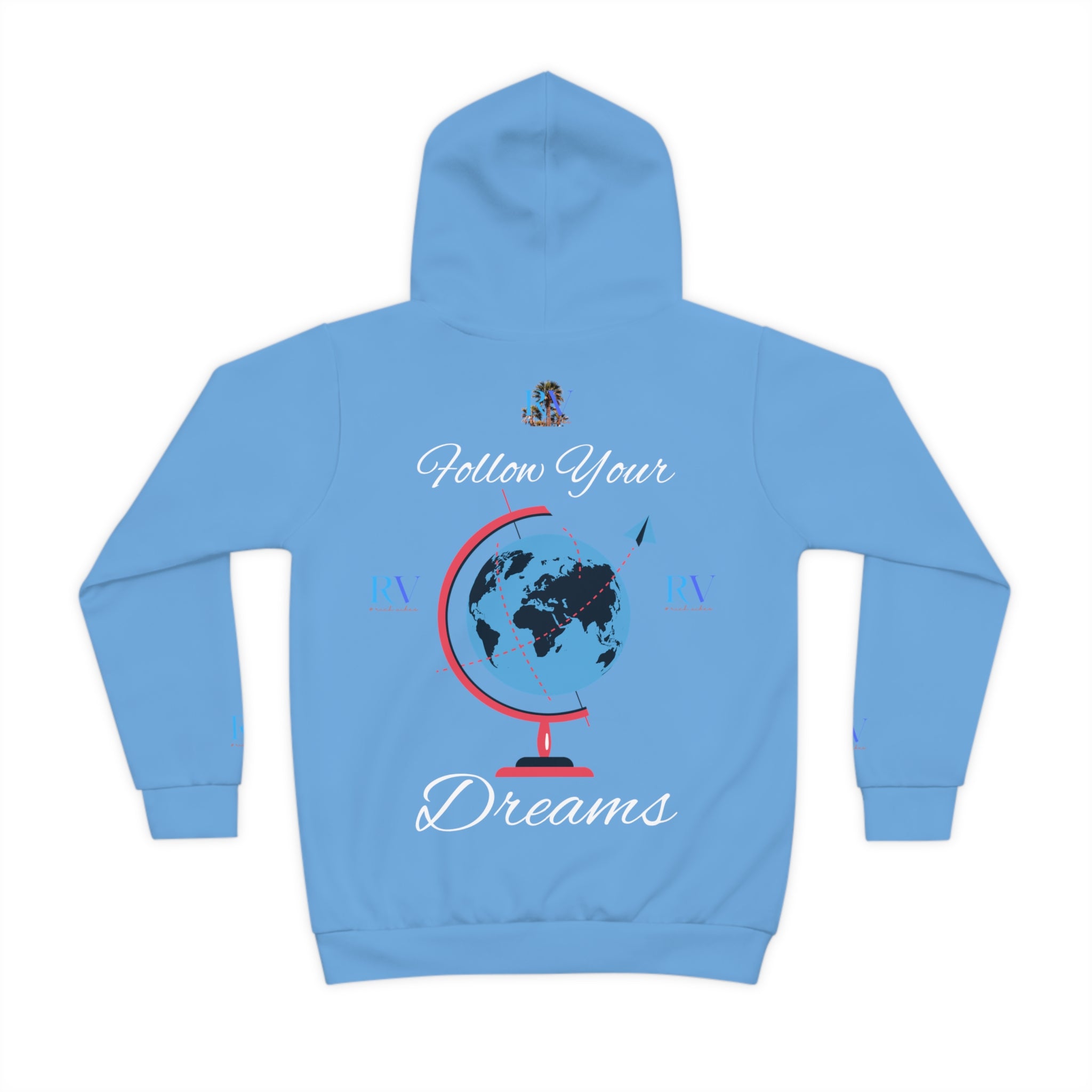 Rich Vibes Follow Your Dreams RV Color Palm Tree Light Blue Black 3 -  Children's Hoodie (AOP)