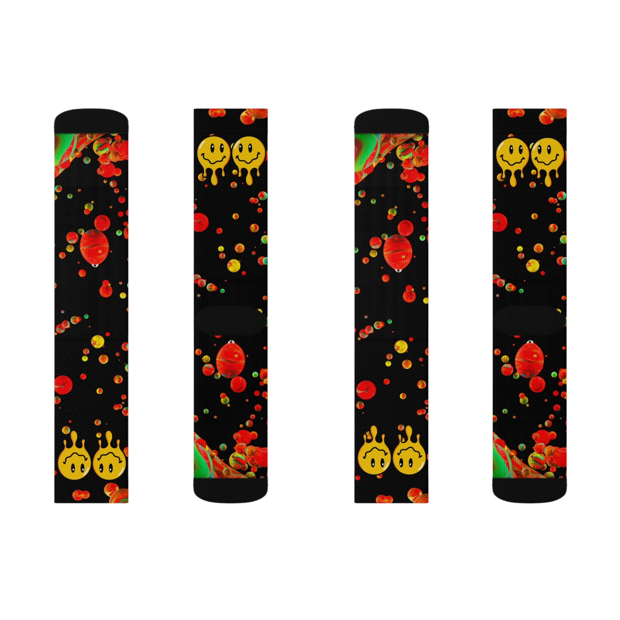 Rich Drip Multi Colored Paint Drop Drippy Smiley Face - Sublimation Socks White