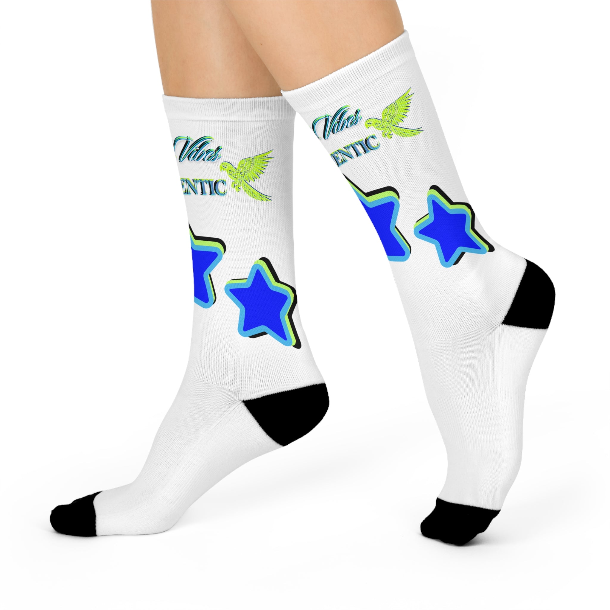 Rich Vibes Authentic Volt Blue Stars B  - Cushioned Crew Socks (White)