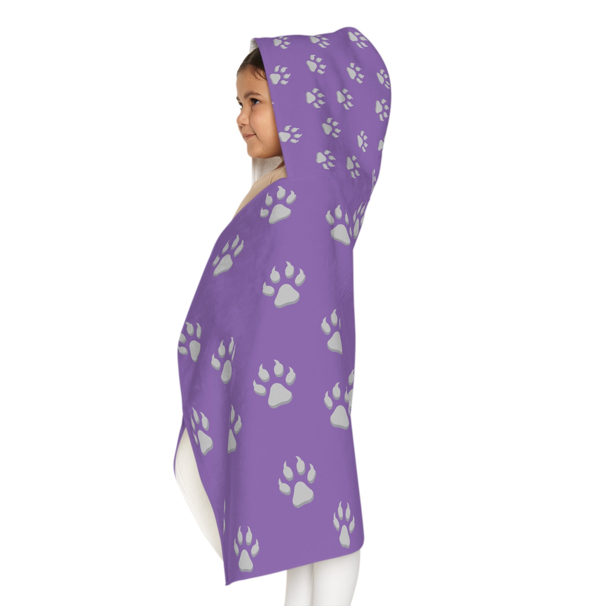 Tiger Cub Paw Print - Youth Hooded Towel (Light Purple)